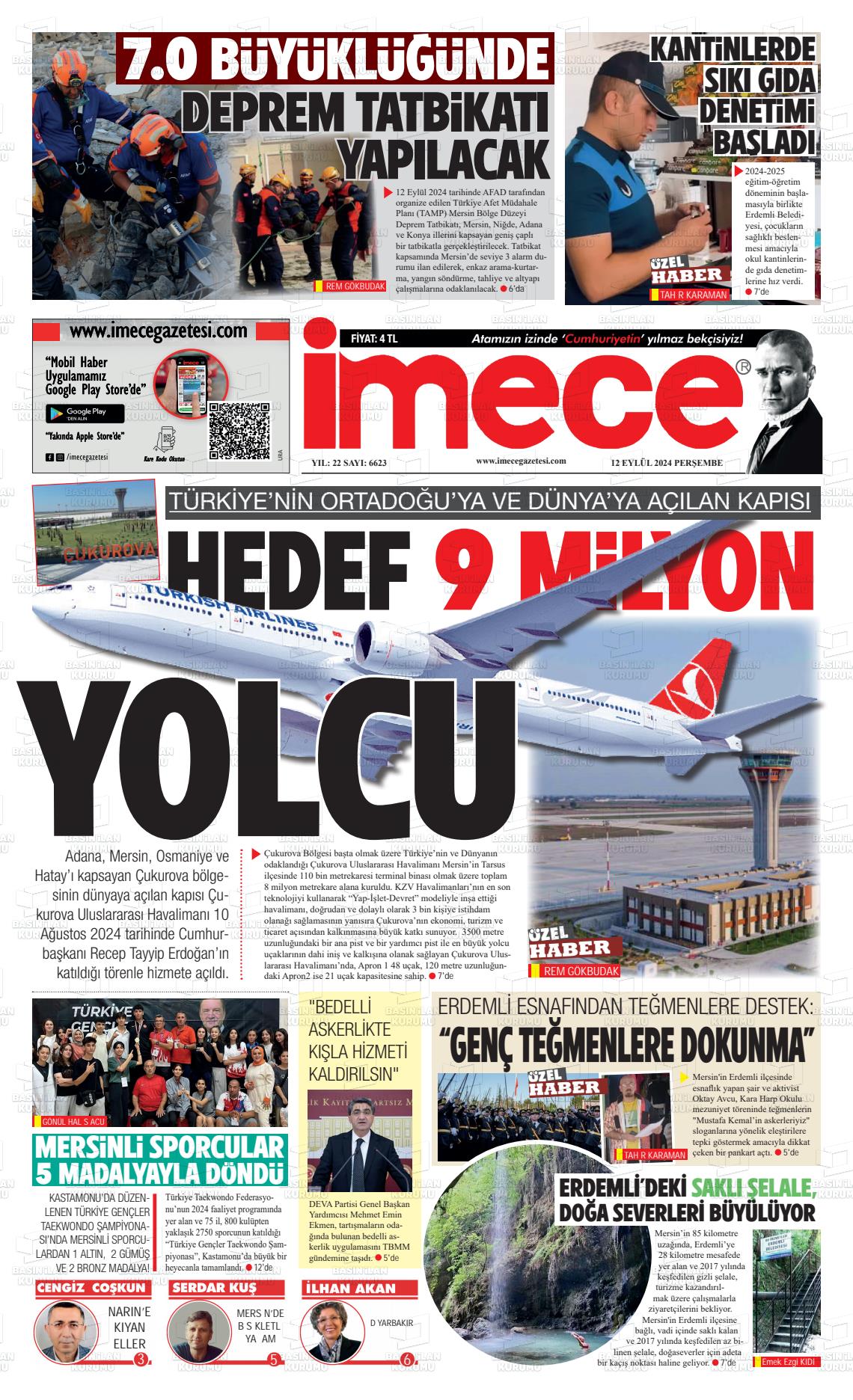 12 Eylül 2024 İmece Gazete Manşeti