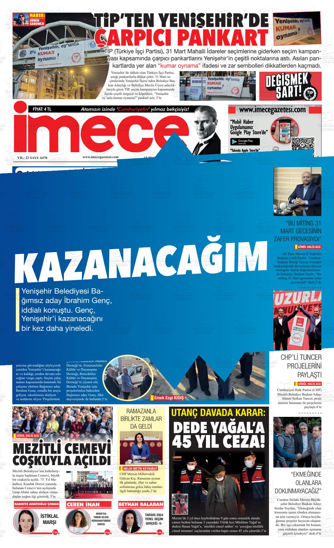 12 Mart 2024 İmece Gazete Manşeti