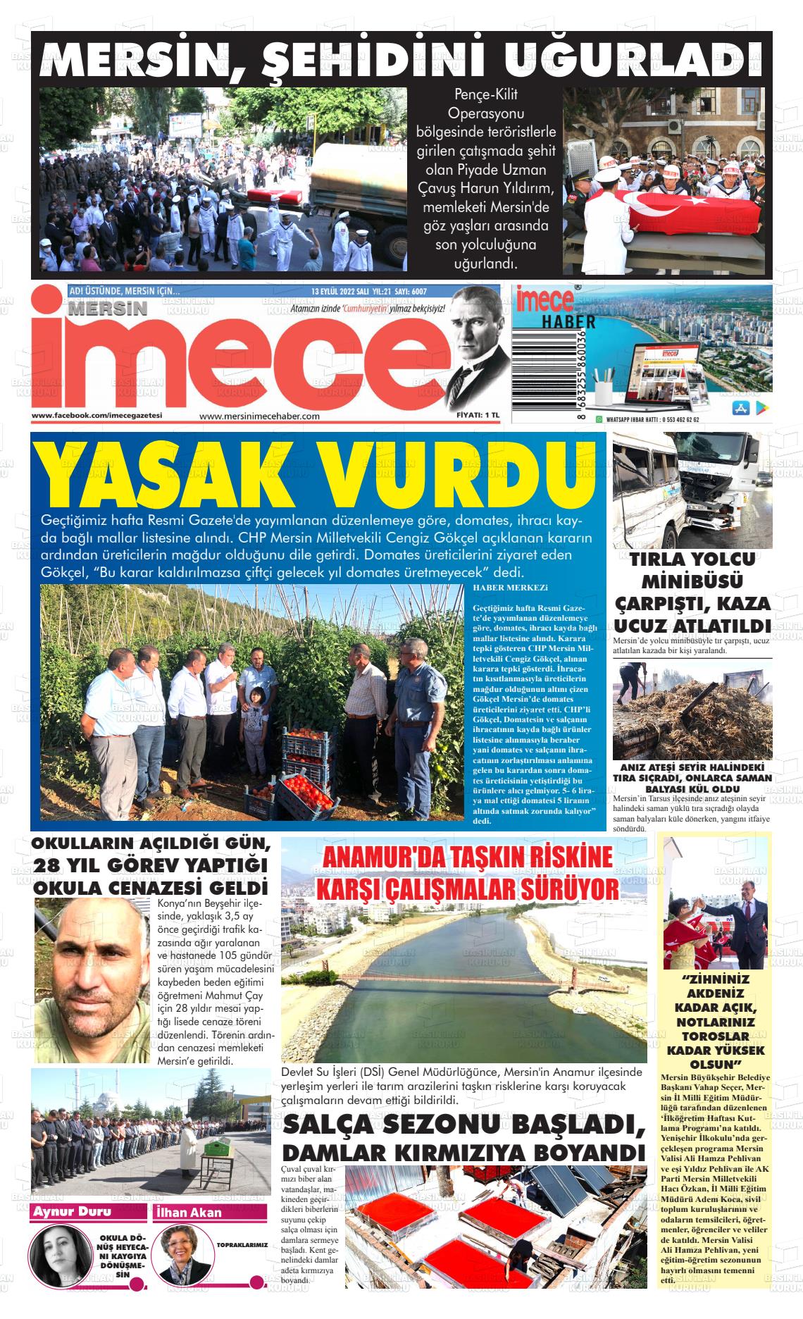 13 Eylül 2022 İmece Gazete Manşeti