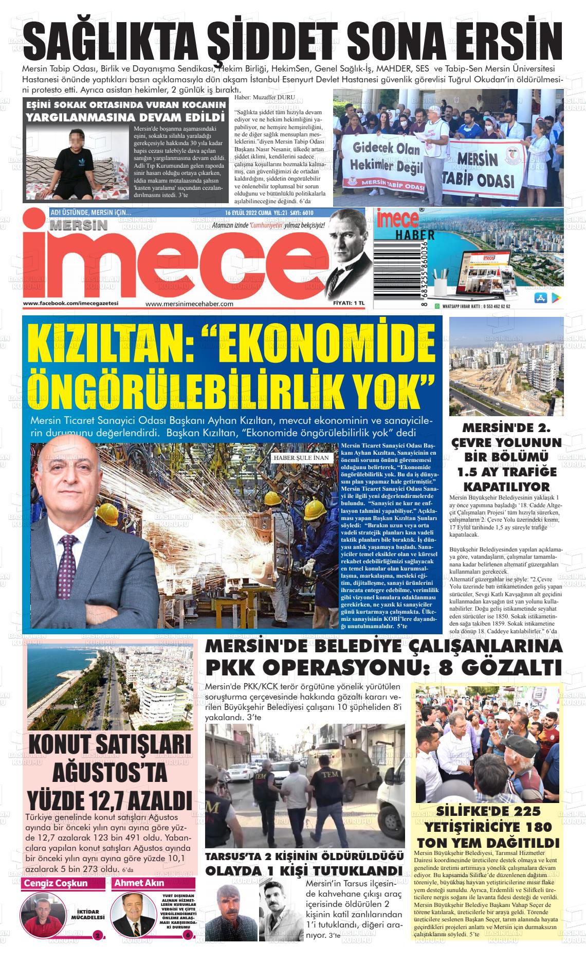 16 Eylül 2022 İmece Gazete Manşeti