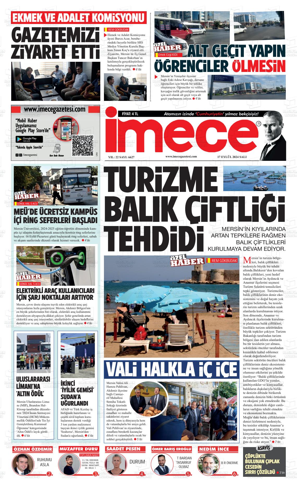 17 Eylül 2024 İmece Gazete Manşeti