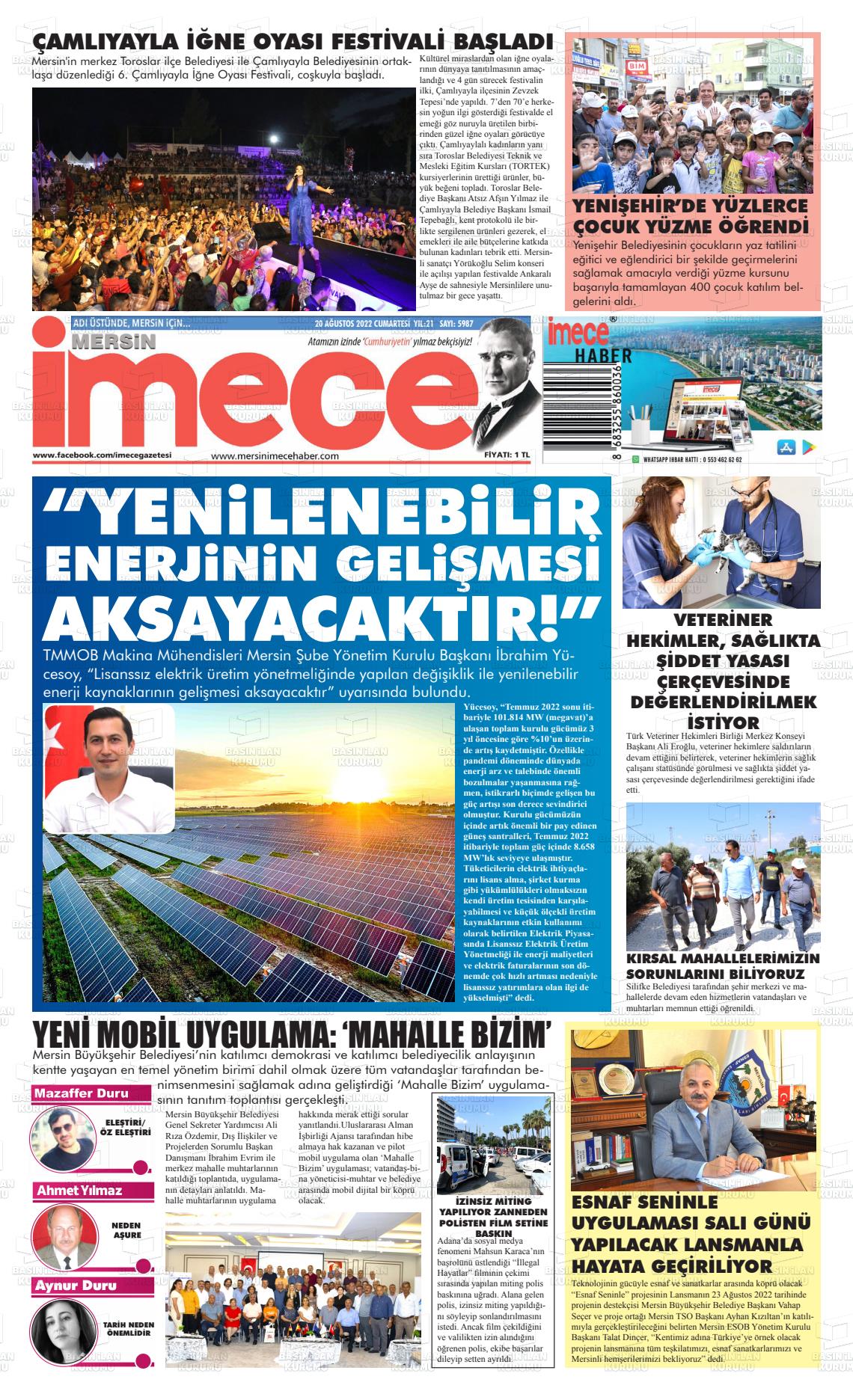 18 Ekim 2022 İmece Gazete Manşeti