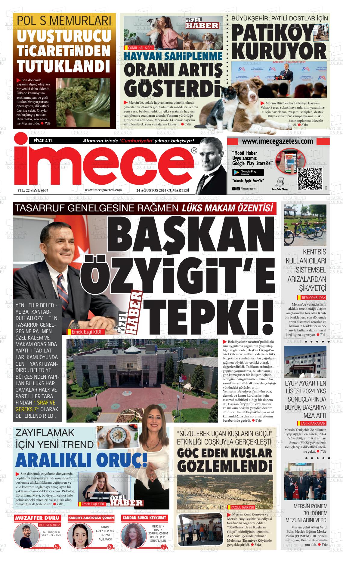 24 Ağustos 2024 İmece Gazete Manşeti