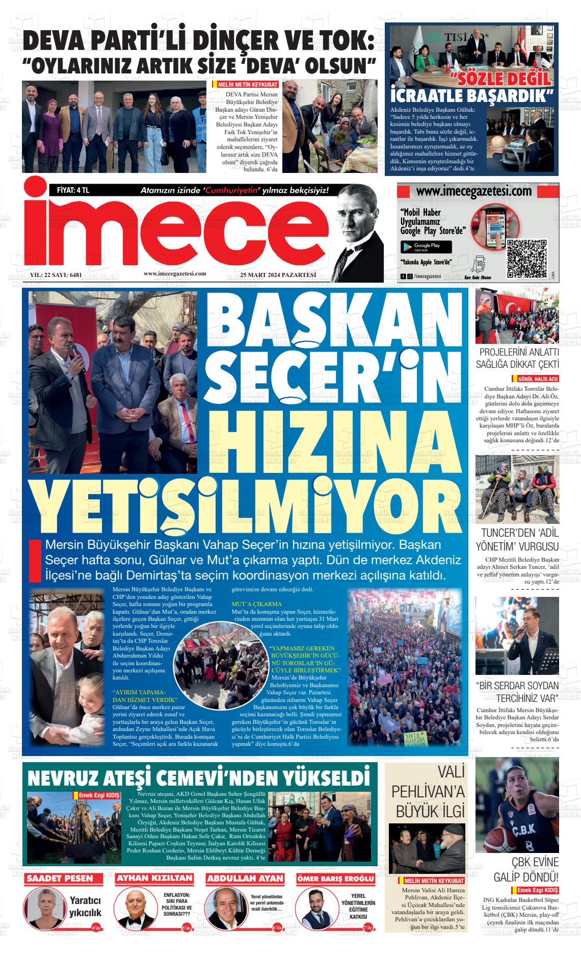 25 Mart 2024 İmece Gazete Manşeti