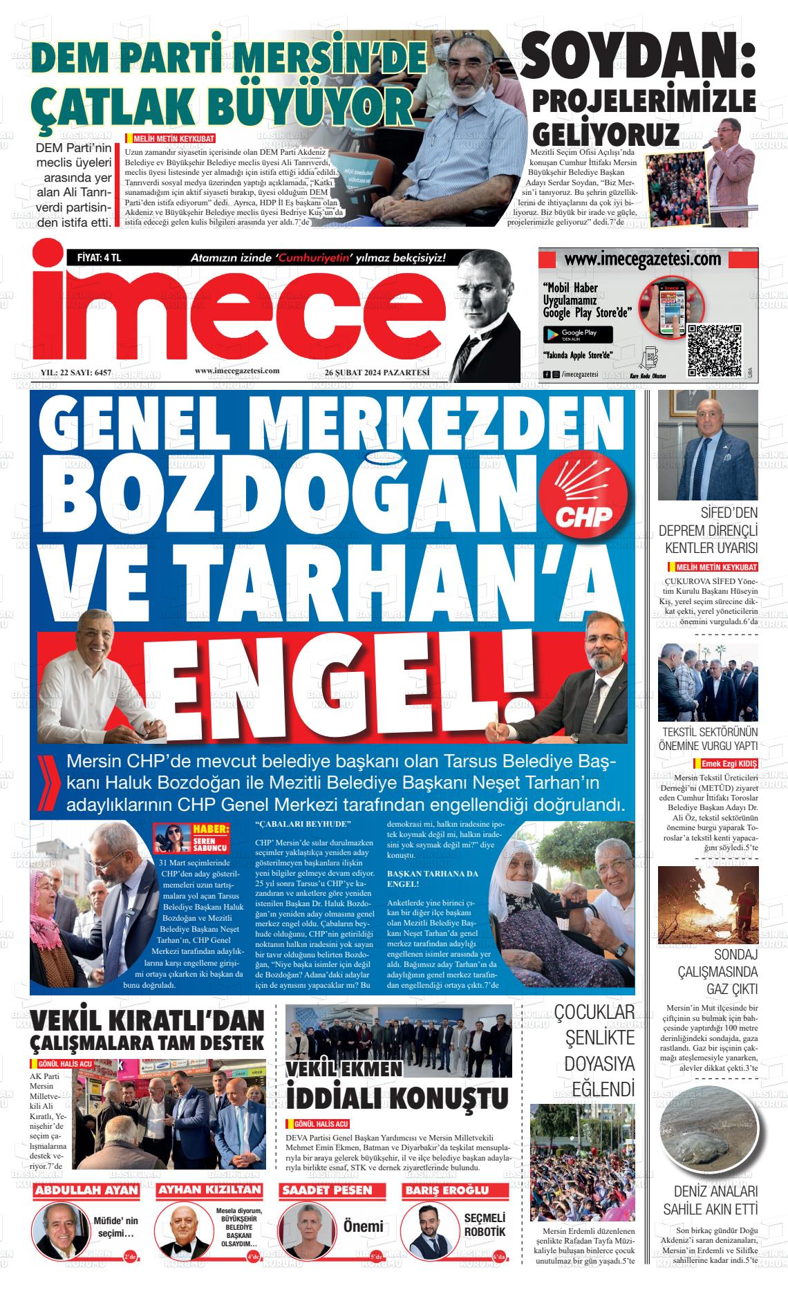 26 Şubat 2024 İmece Gazete Manşeti