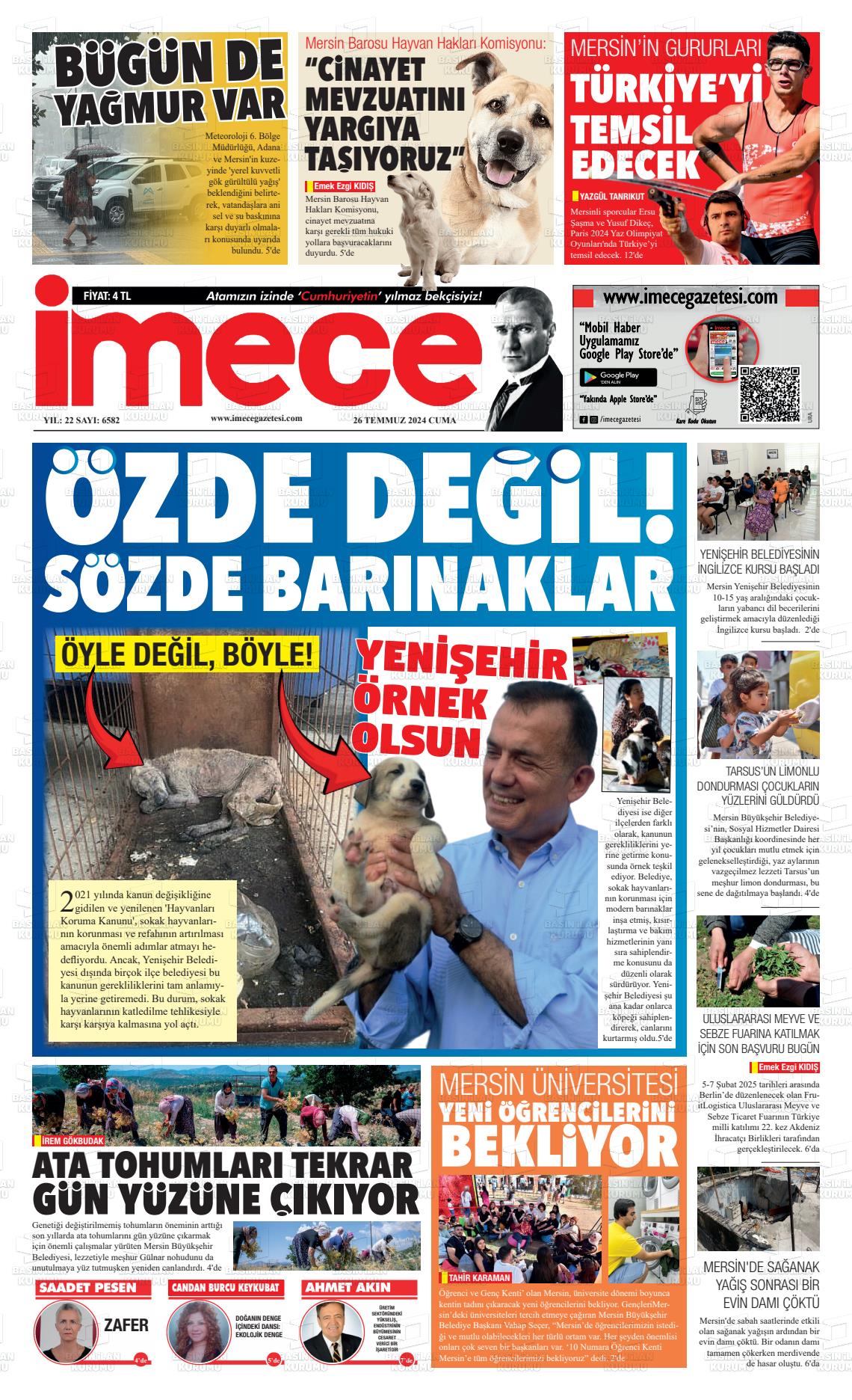 26 Temmuz 2024 İmece Gazete Manşeti