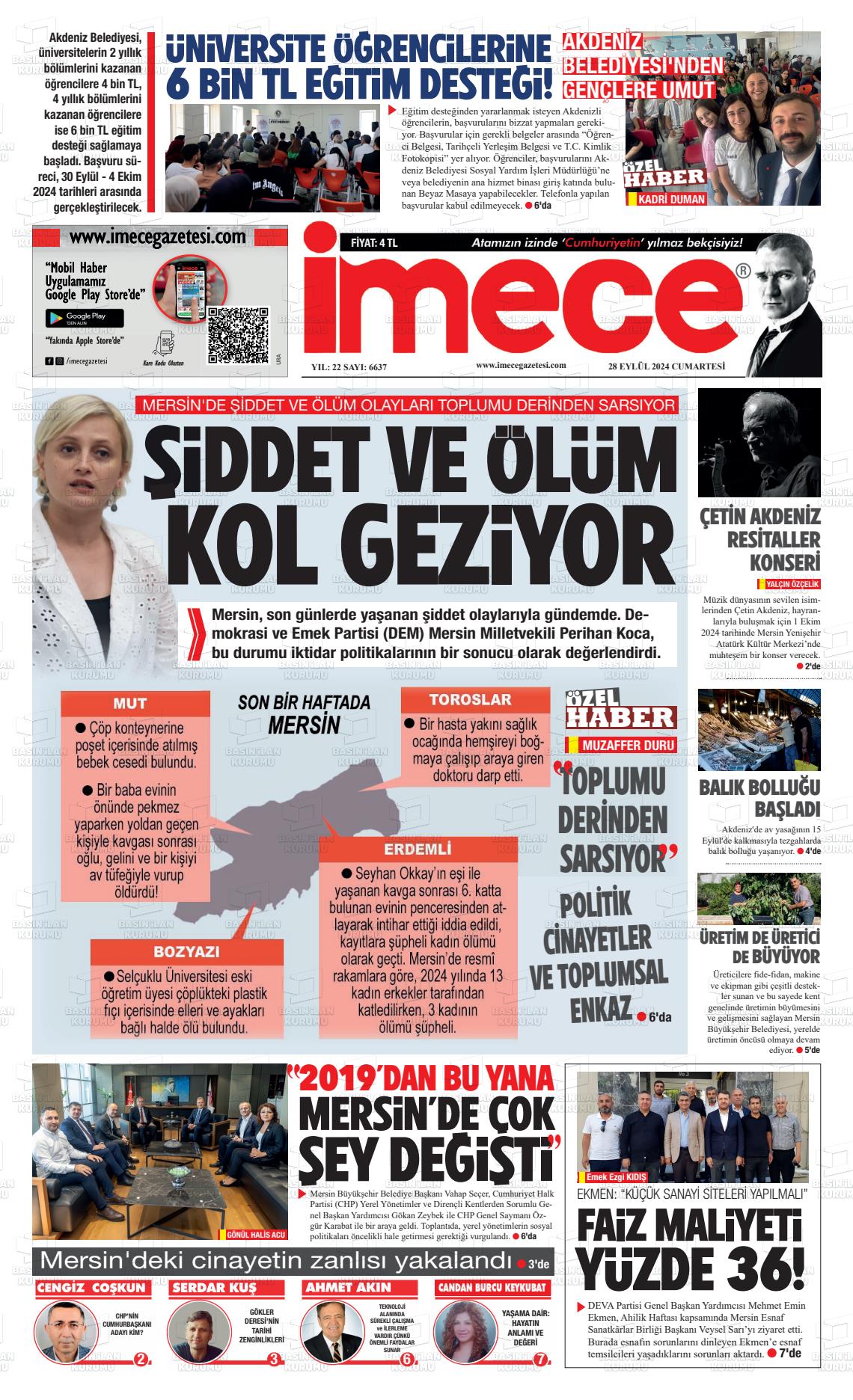 28 Eylül 2024 İmece Gazete Manşeti