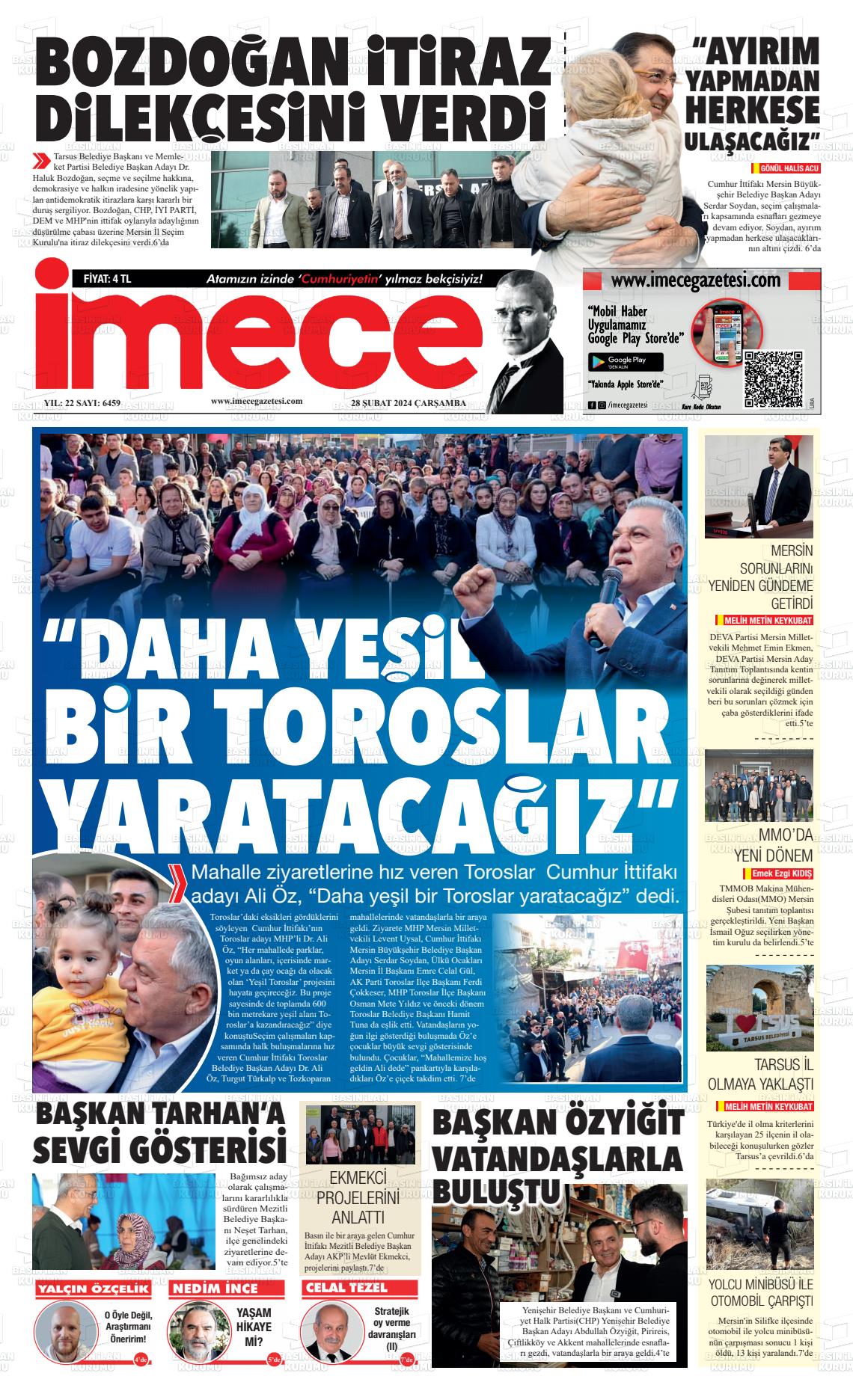 28 Şubat 2024 İmece Gazete Manşeti