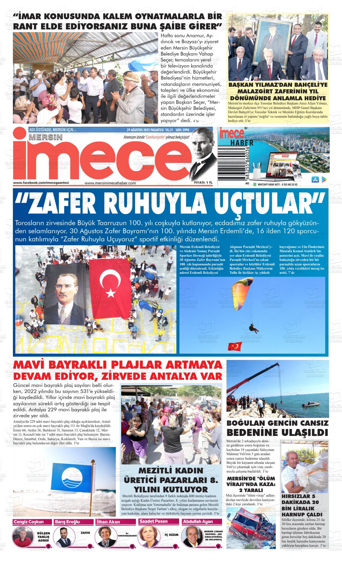 29 Ağustos 2022 İmece Gazete Manşeti