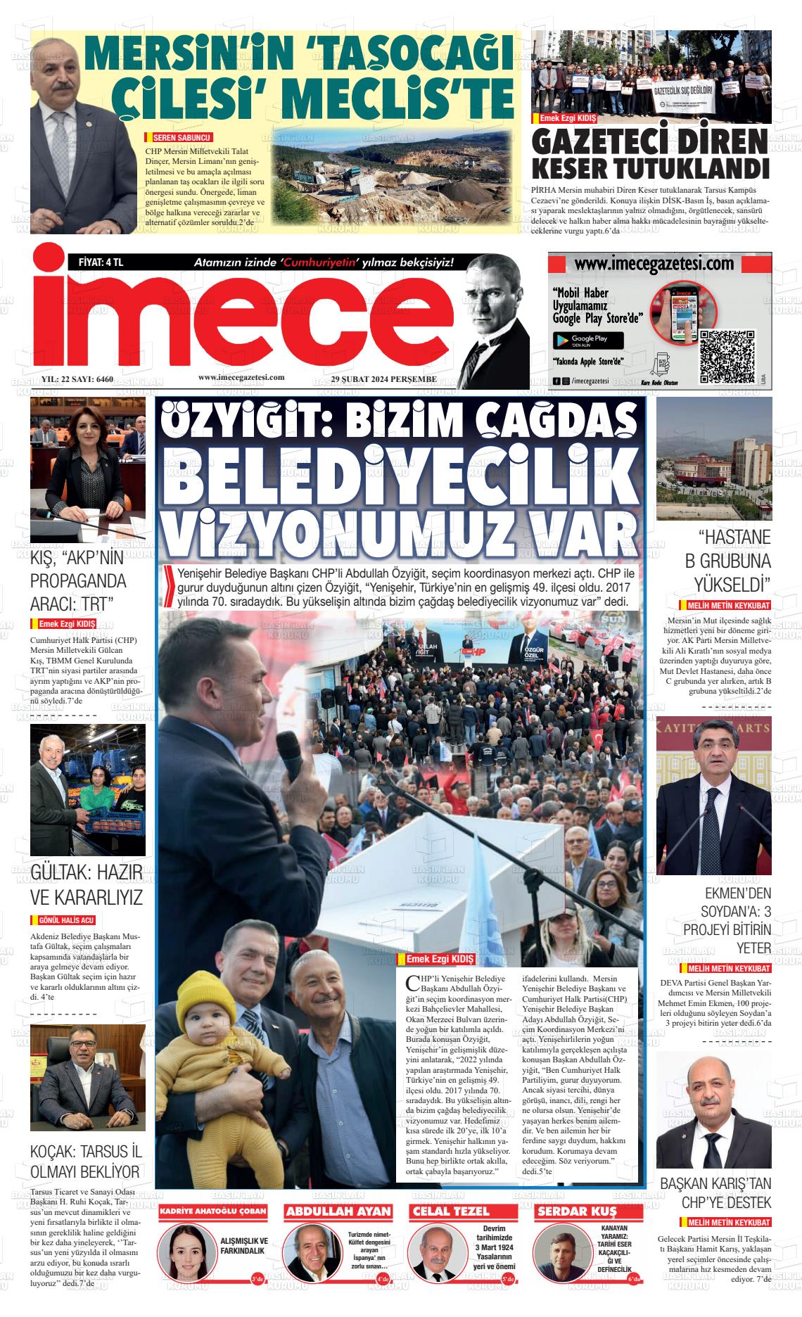 29 Şubat 2024 İmece Gazete Manşeti