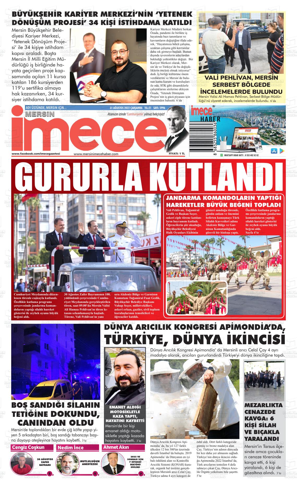 31 Ağustos 2022 İmece Gazete Manşeti