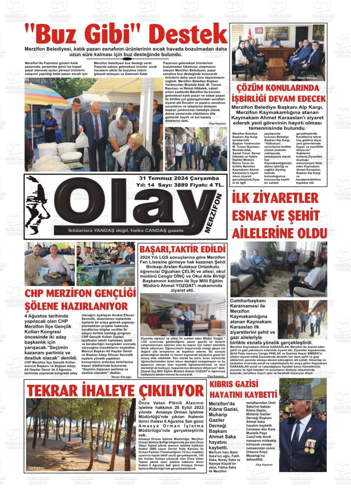 31 Temmuz 2024 Merzifon Olay Gazete Manşeti