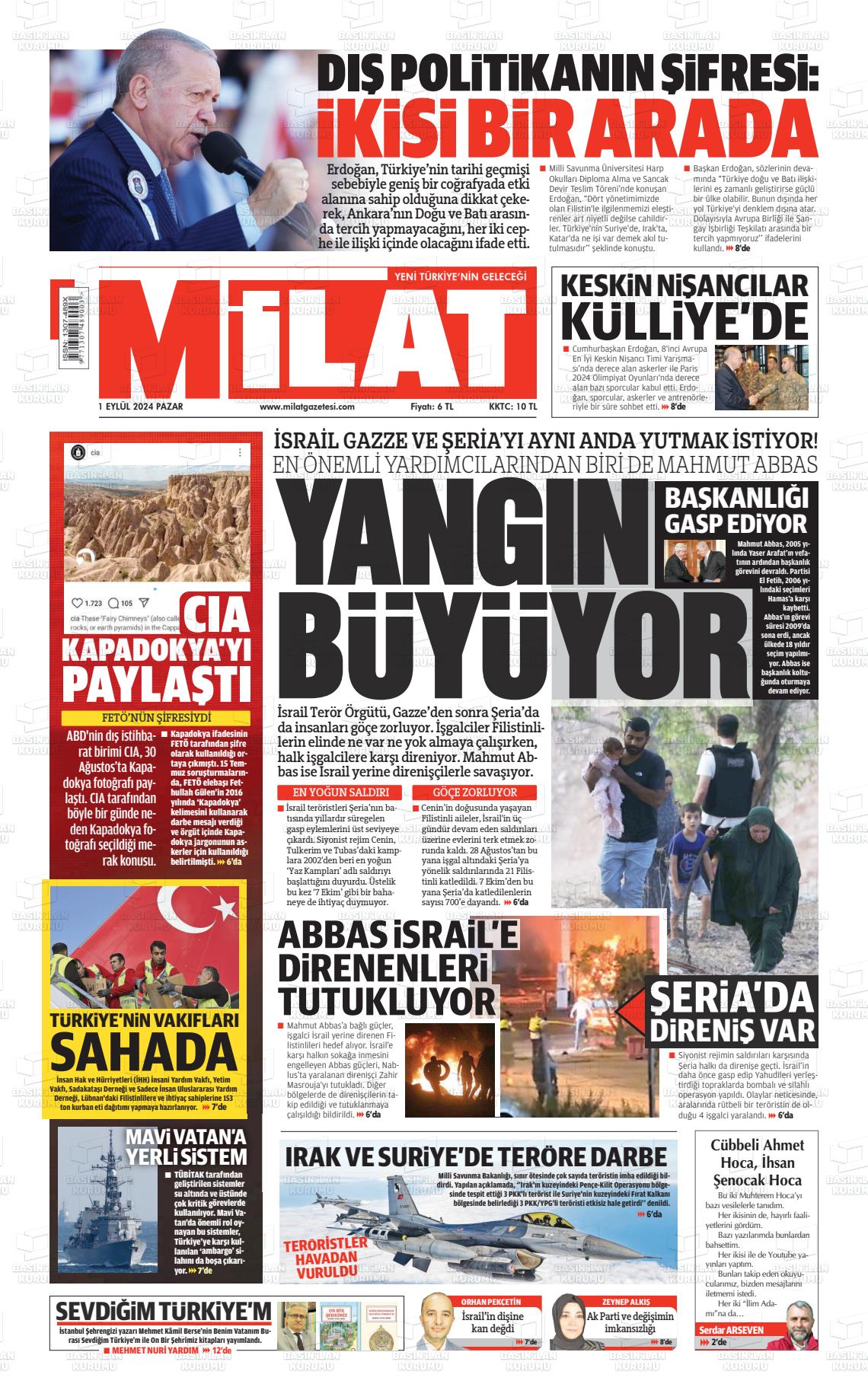 01 Eylül 2024 Milat Gazete Manşeti