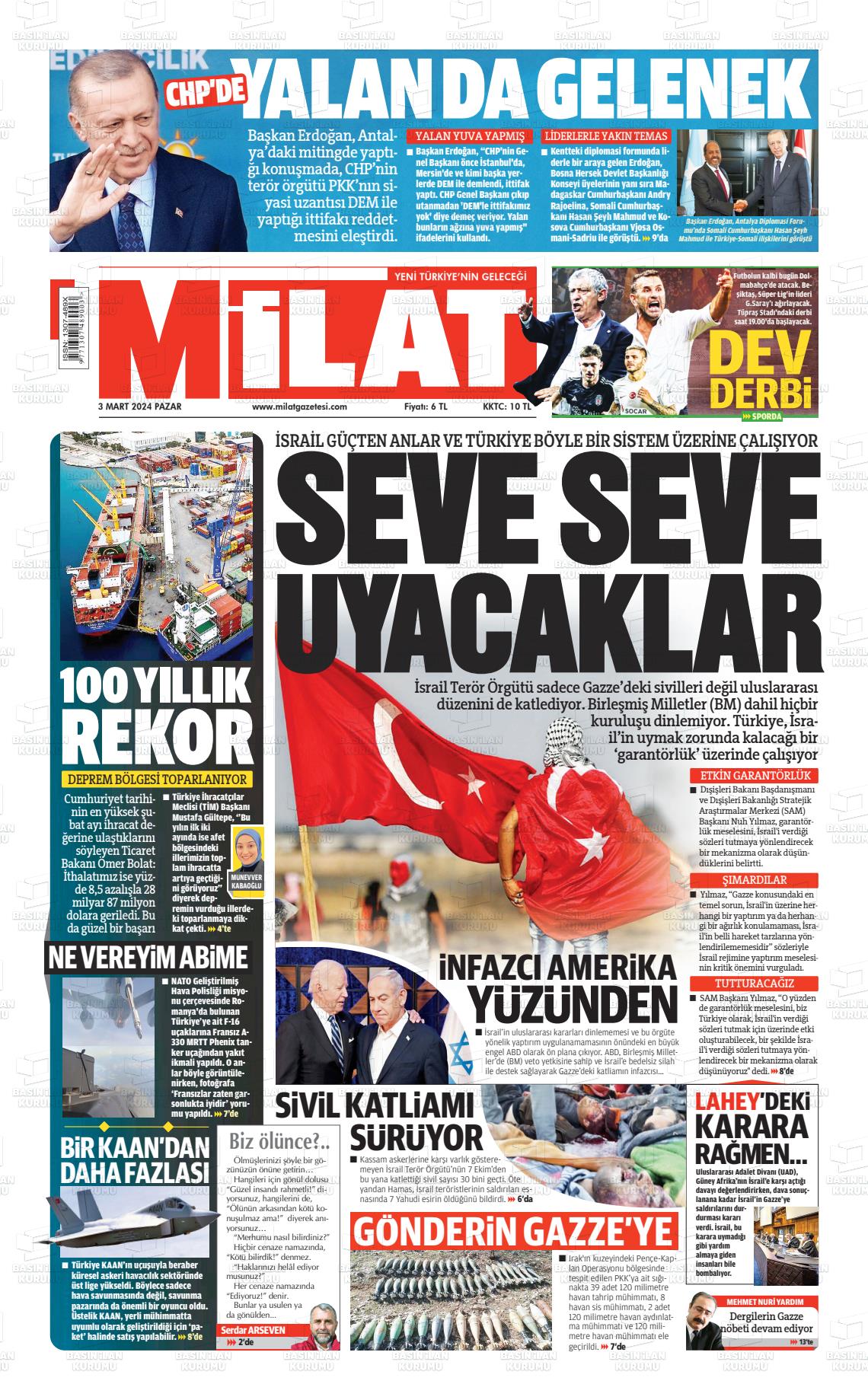 03 Mart 2024 Milat Gazete Manşeti