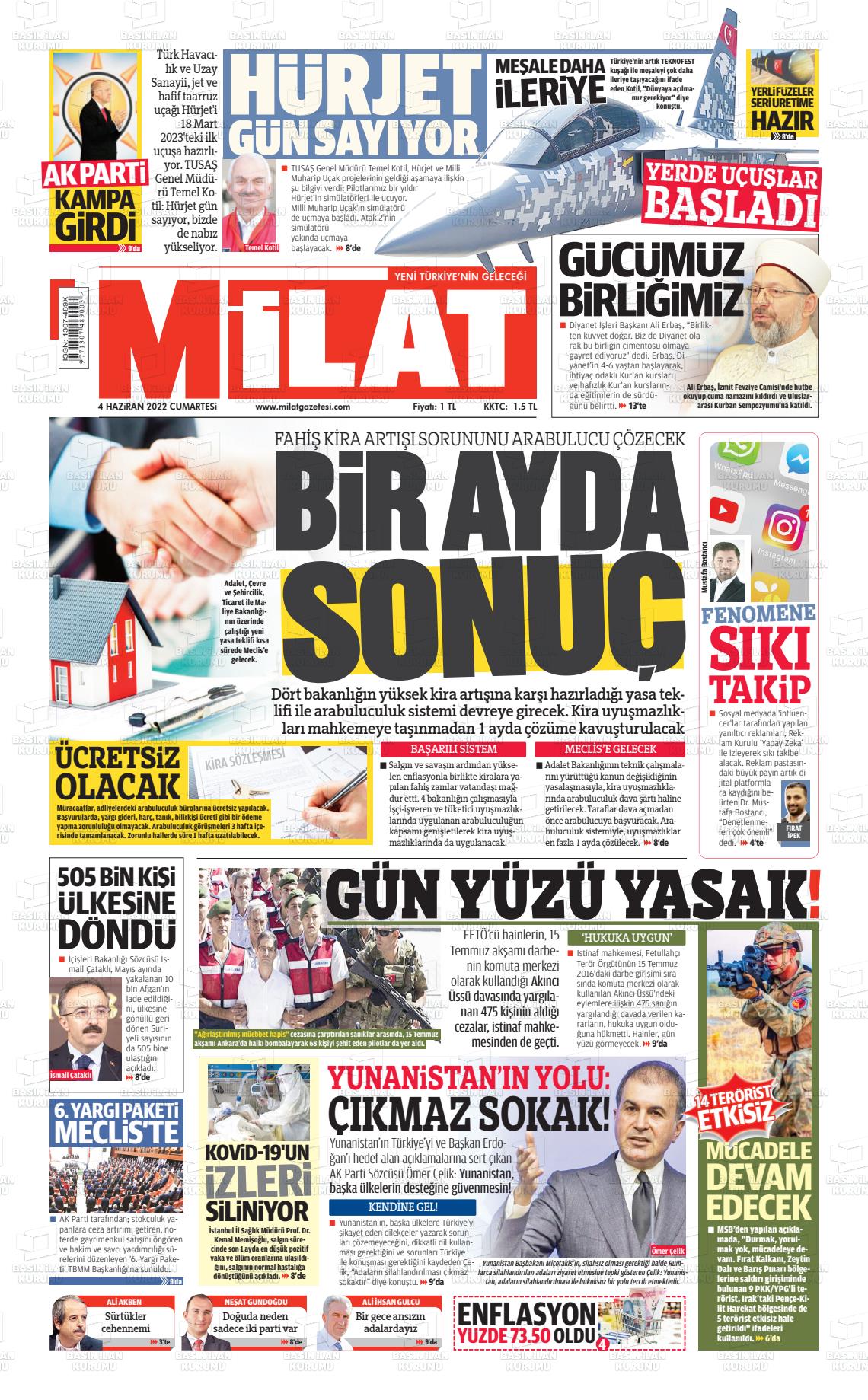 04 Haziran 2022 Milat Gazete Manşeti