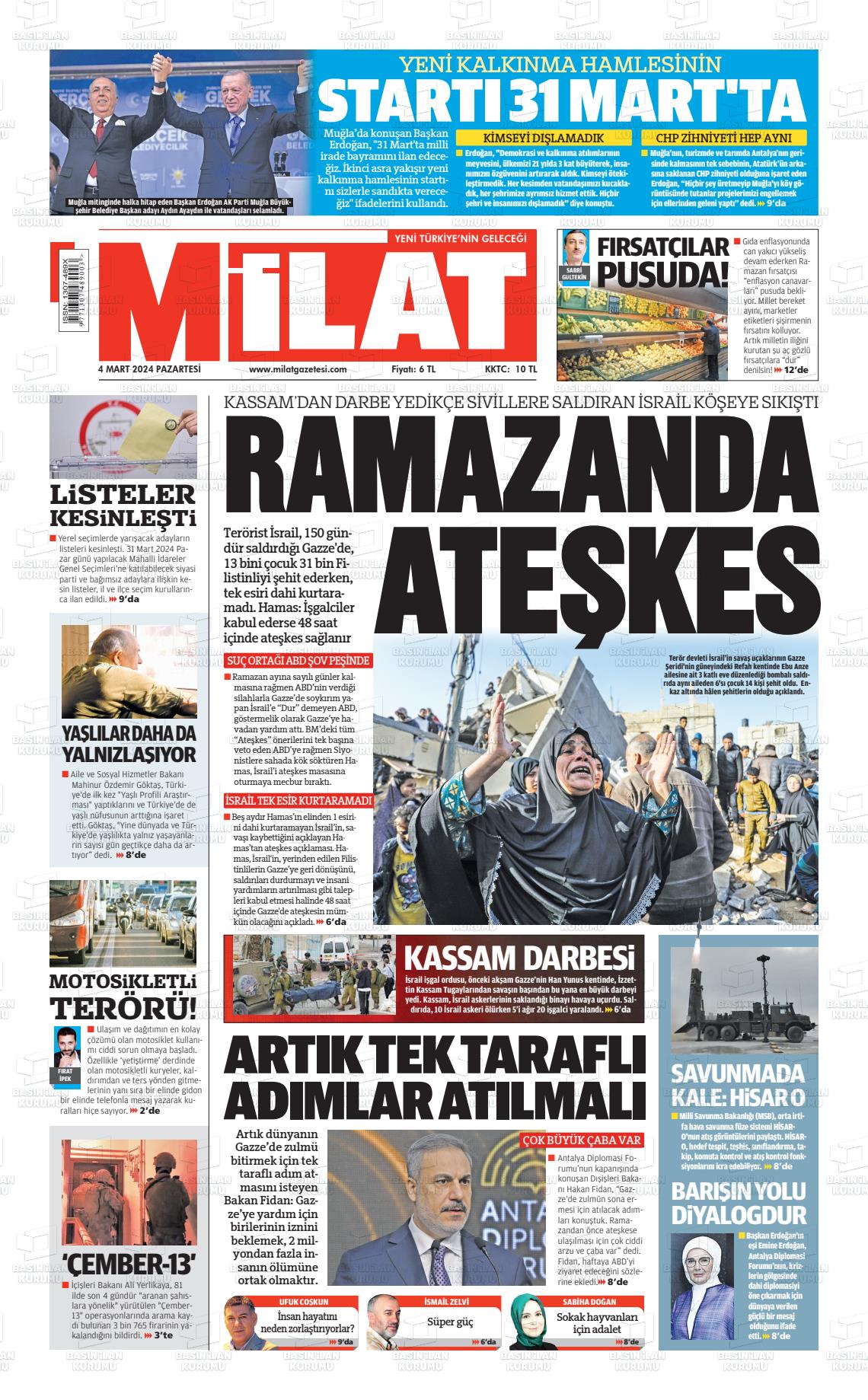 04 Mart 2024 Milat Gazete Manşeti