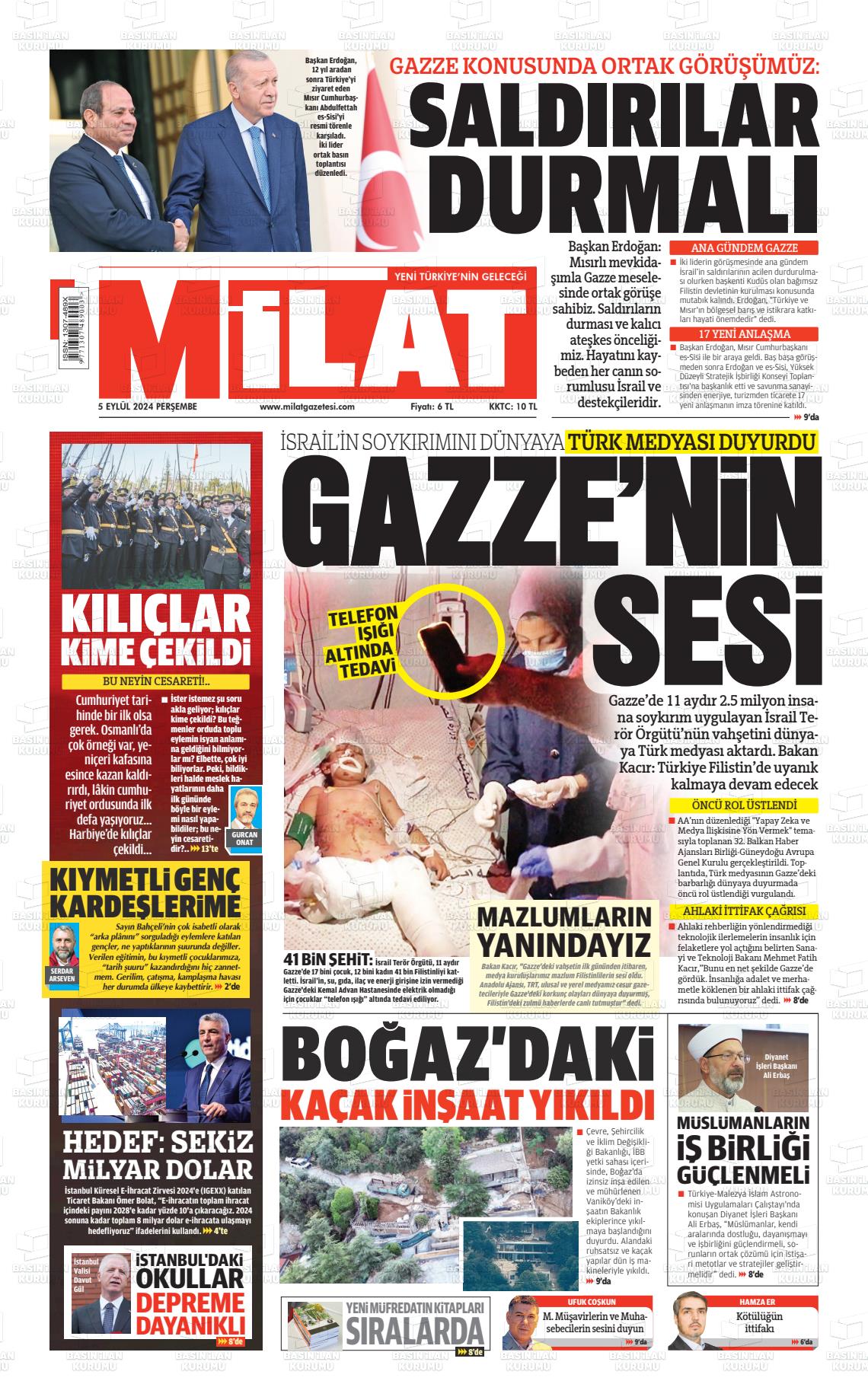 05 Eylül 2024 Milat Gazete Manşeti