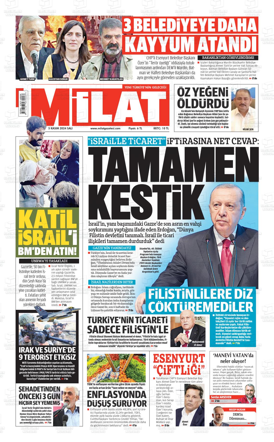 05 Kasım 2024 Milat Gazete Manşeti