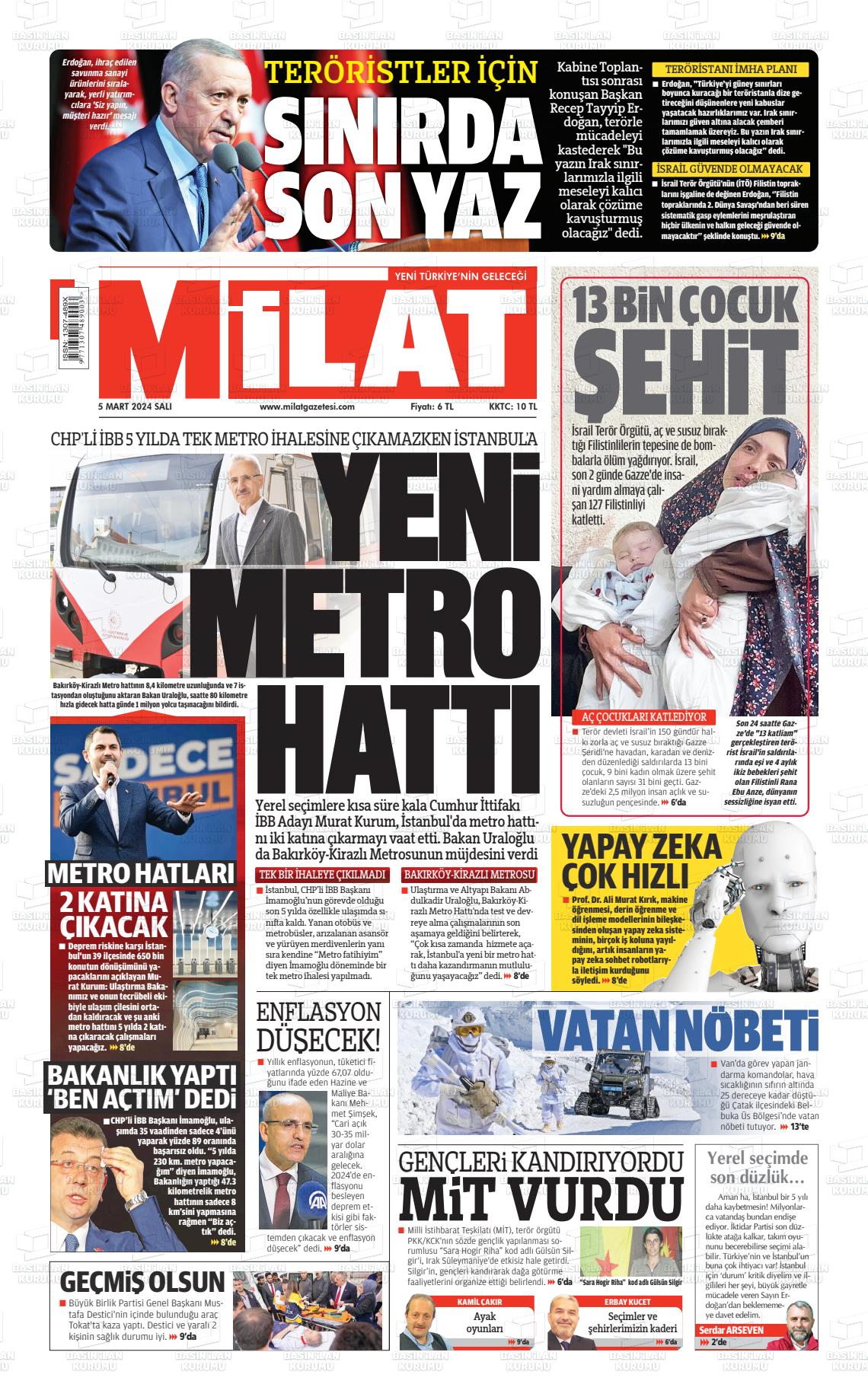 06 Mart 2024 Milat Gazete Manşeti