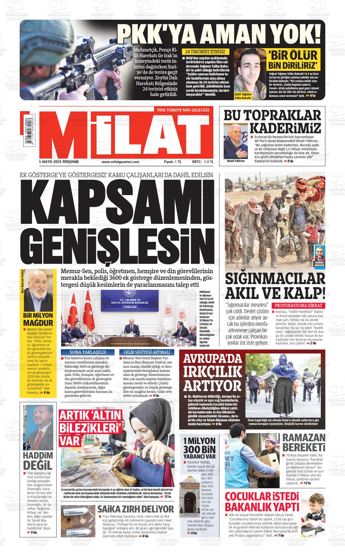 05 Mayıs 2022 Milat Gazete Manşeti