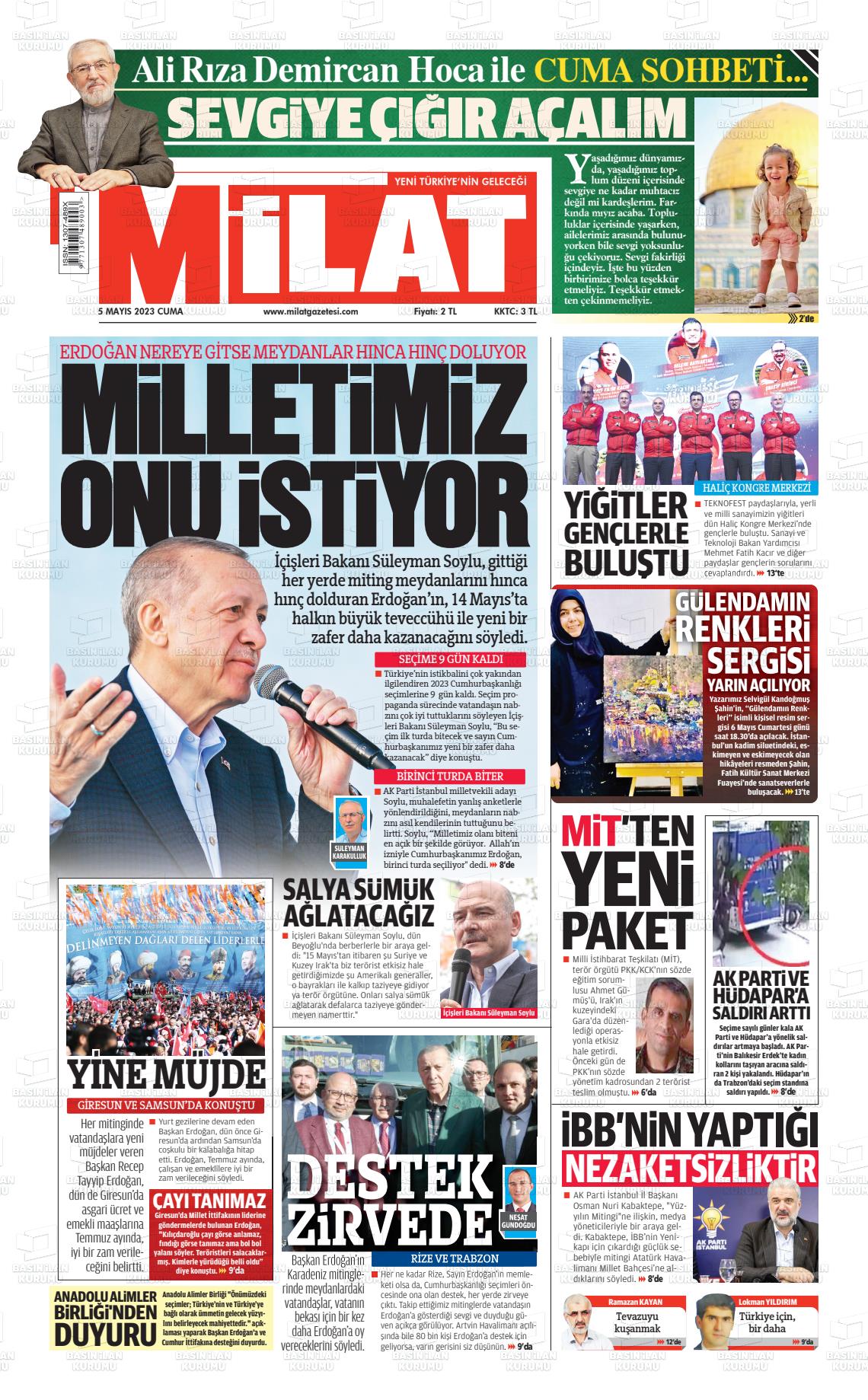 05 Mayıs 2023 Milat Gazete Manşeti