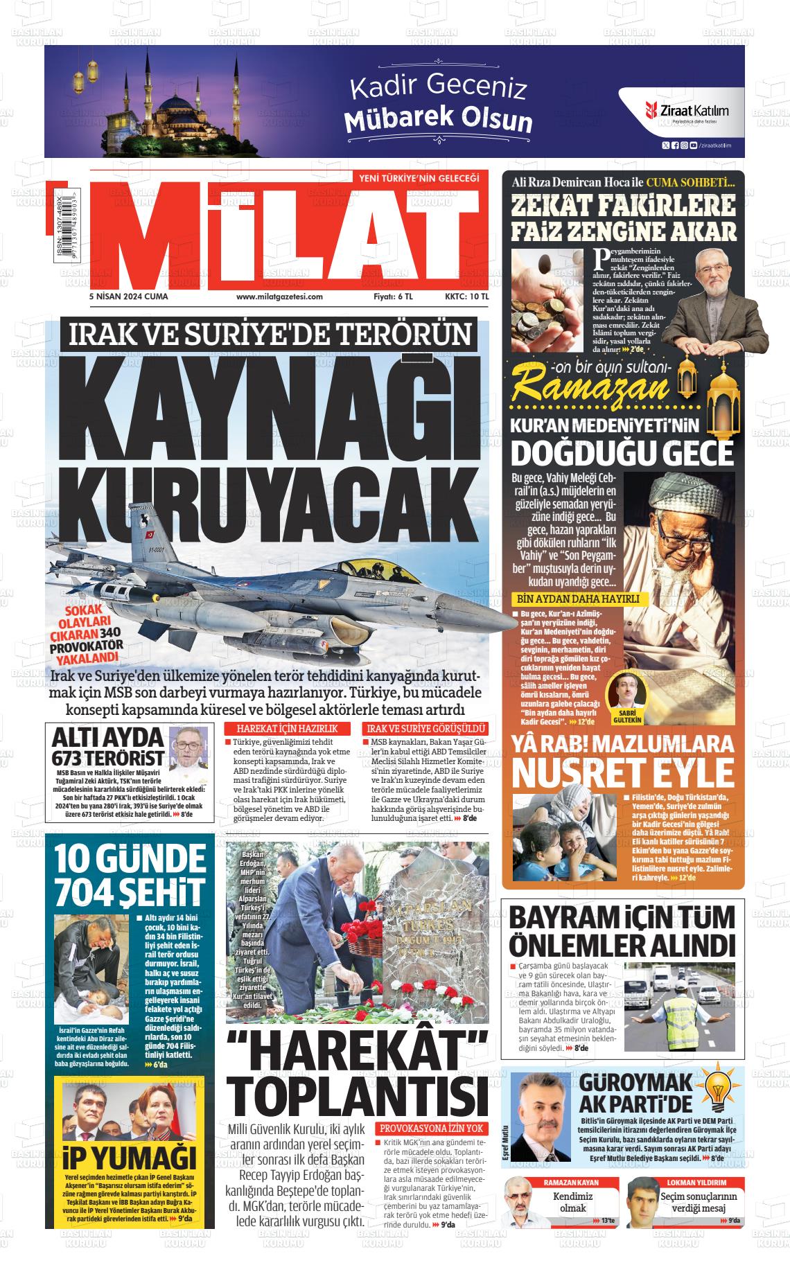 05 Nisan 2024 Milat Gazete Manşeti