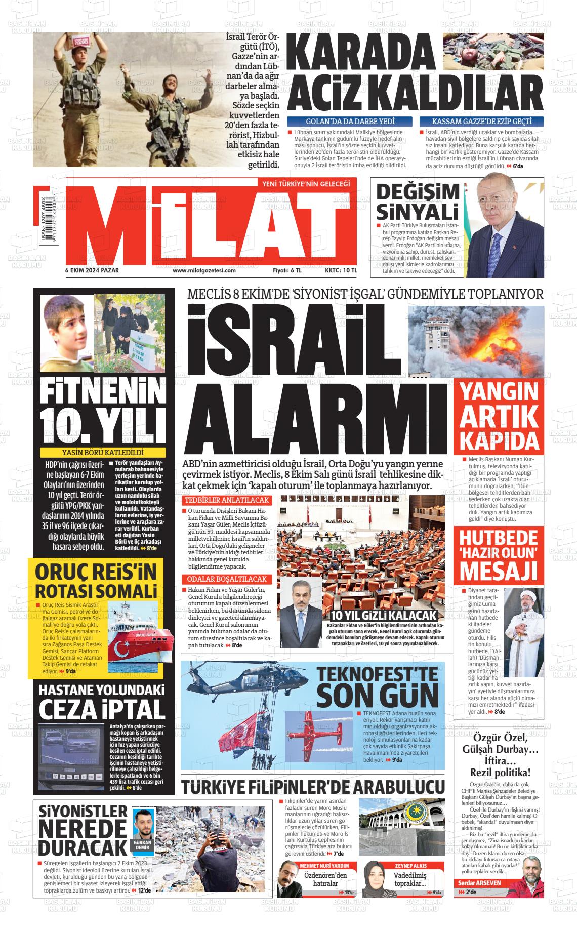 06 Ekim 2024 Milat Gazete Manşeti