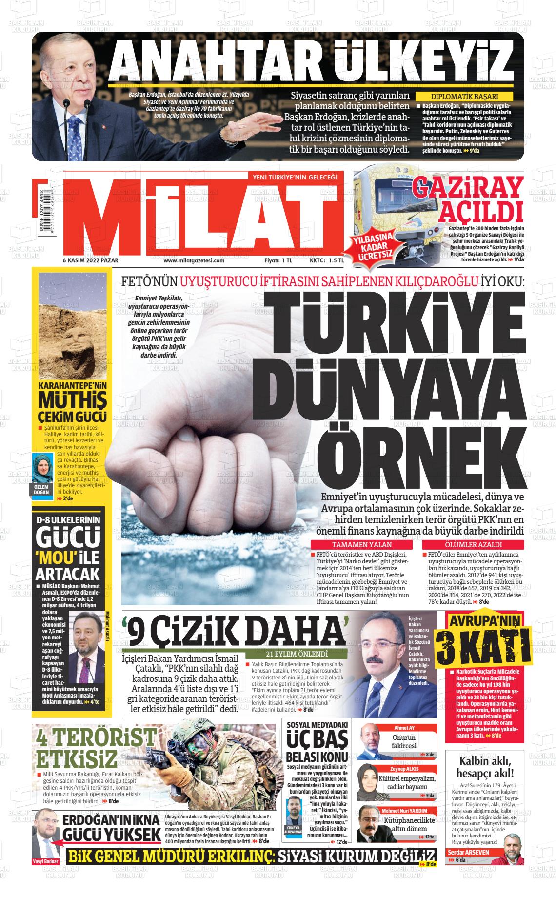 06 Kasım 2022 Milat Gazete Manşeti