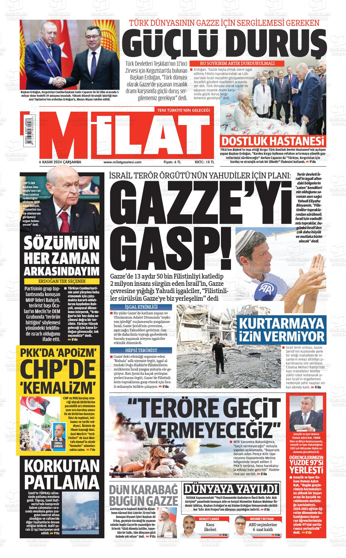 06 Kasım 2024 Milat Gazete Manşeti