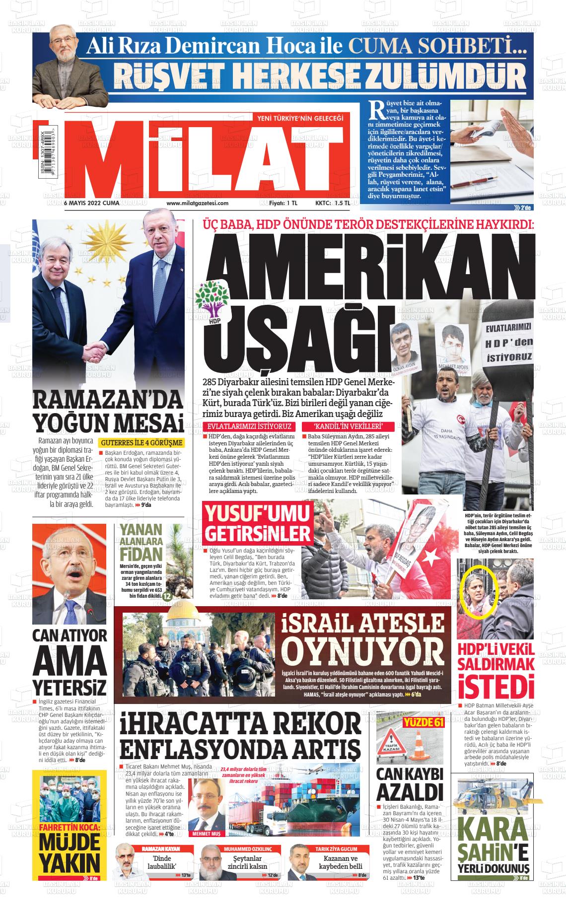 06 Mayıs 2022 Milat Gazete Manşeti