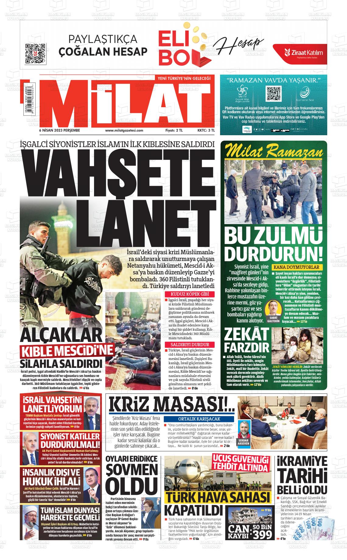 06 Nisan 2023 Milat Gazete Manşeti