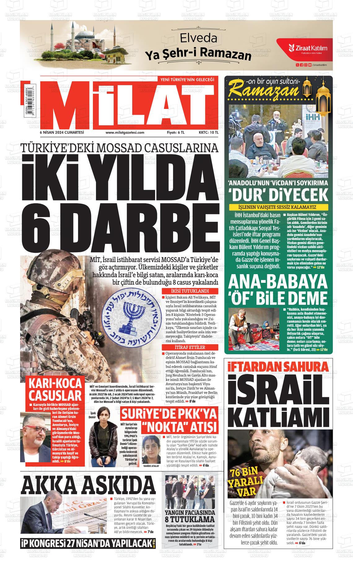 06 Nisan 2024 Milat Gazete Manşeti