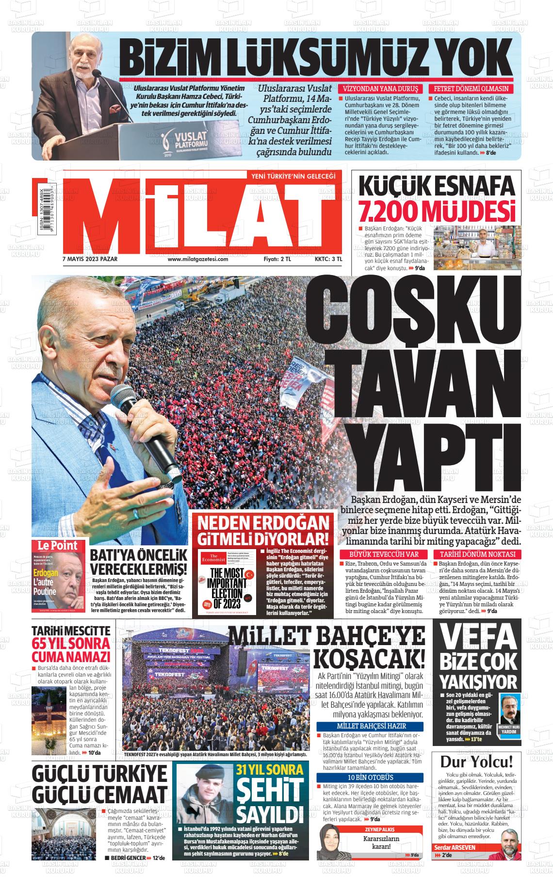 07 Mayıs 2023 Milat Gazete Manşeti