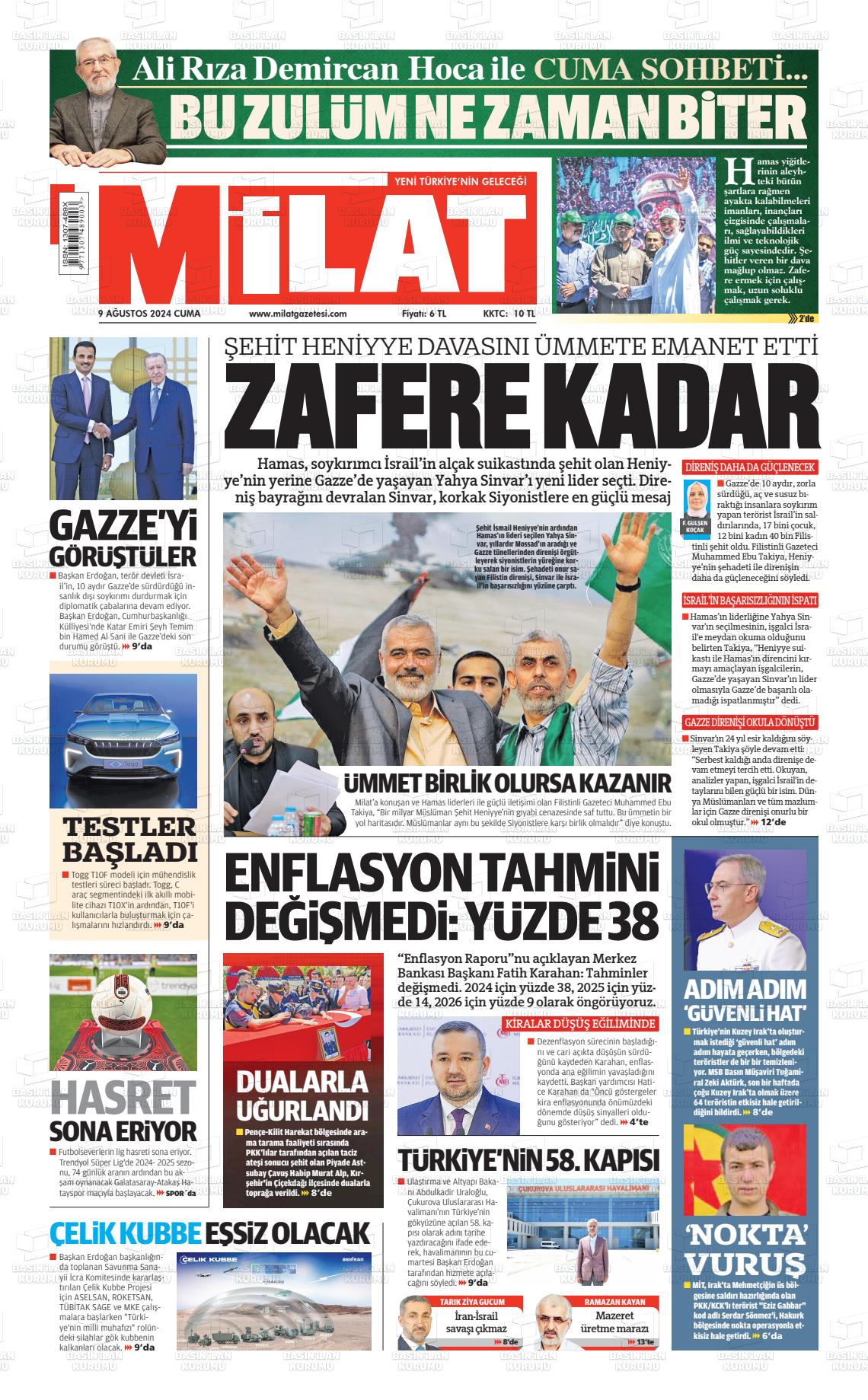 09 Ağustos 2024 Milat Gazete Manşeti