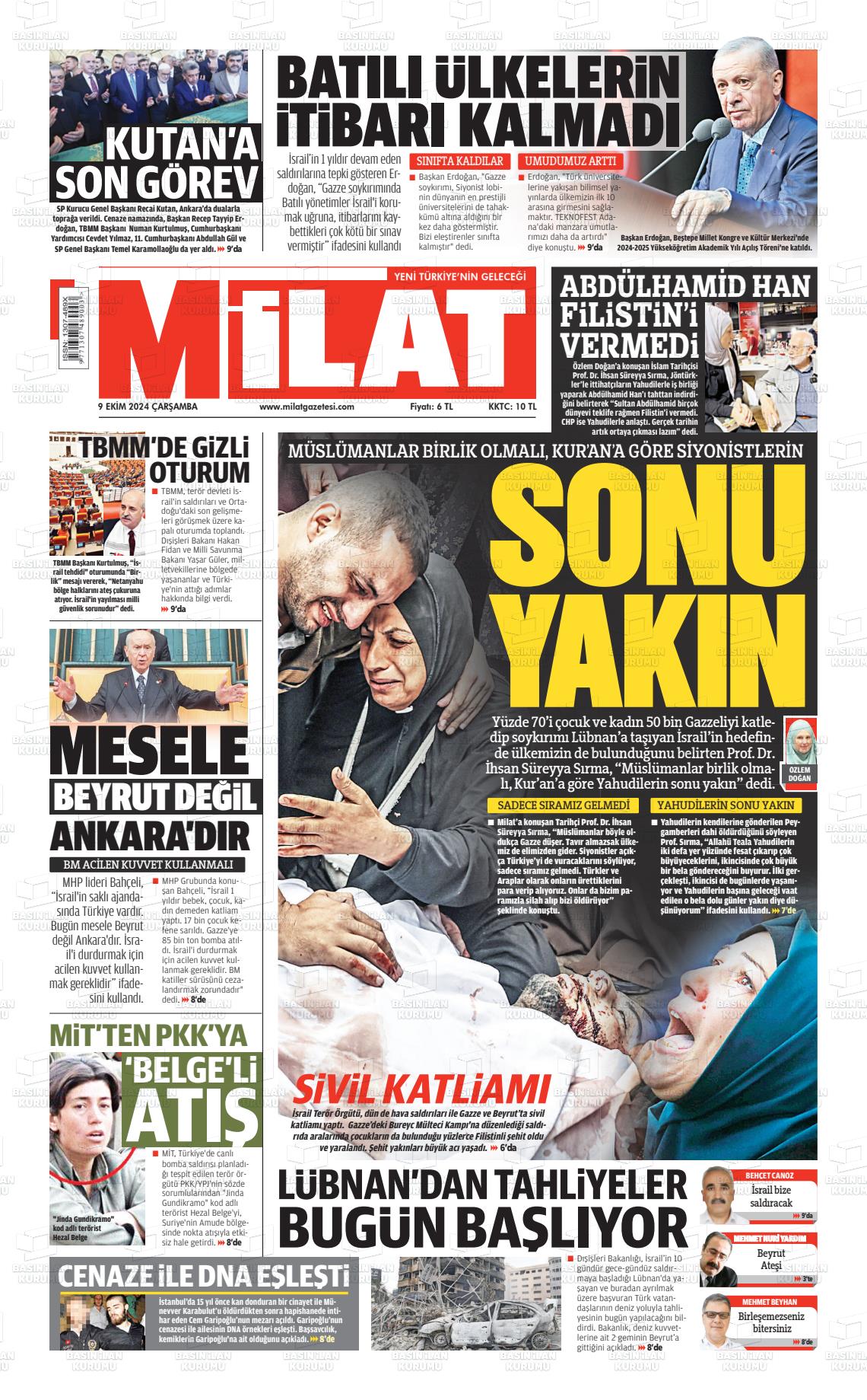 09 Ekim 2024 Milat Gazete Manşeti