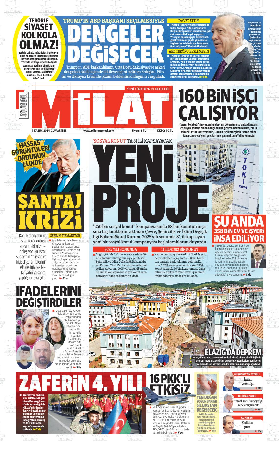 09 Kasım 2024 Milat Gazete Manşeti