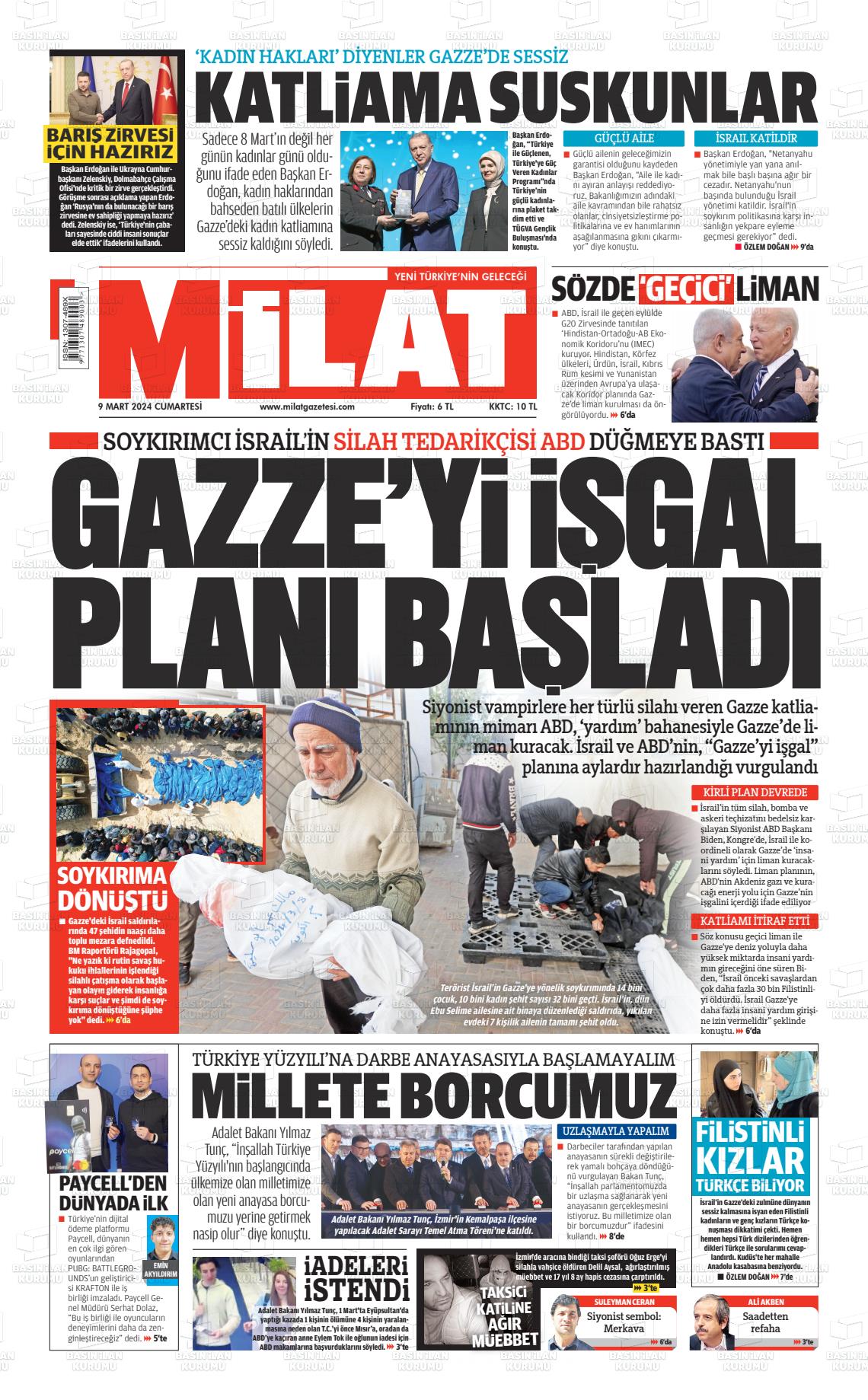 09 Mart 2024 Milat Gazete Manşeti