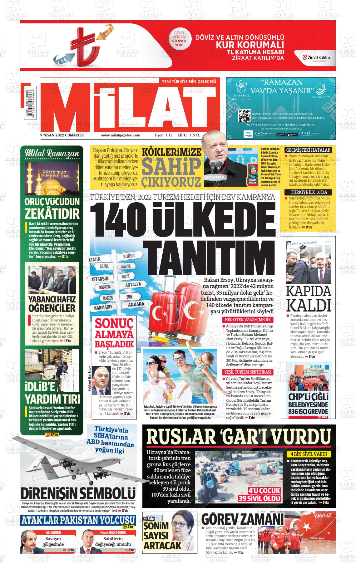 09 Nisan 2022 Milat Gazete Manşeti