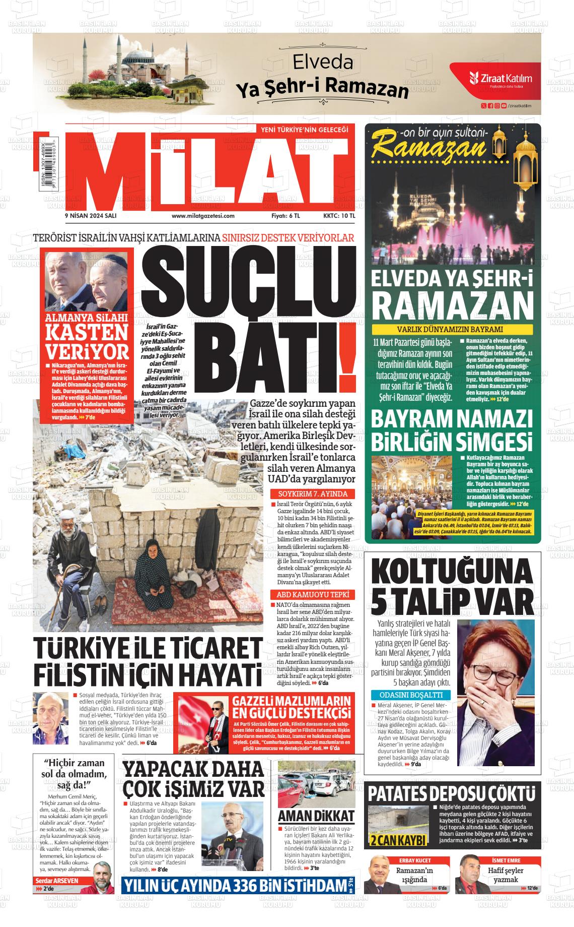 09 Nisan 2024 Milat Gazete Manşeti