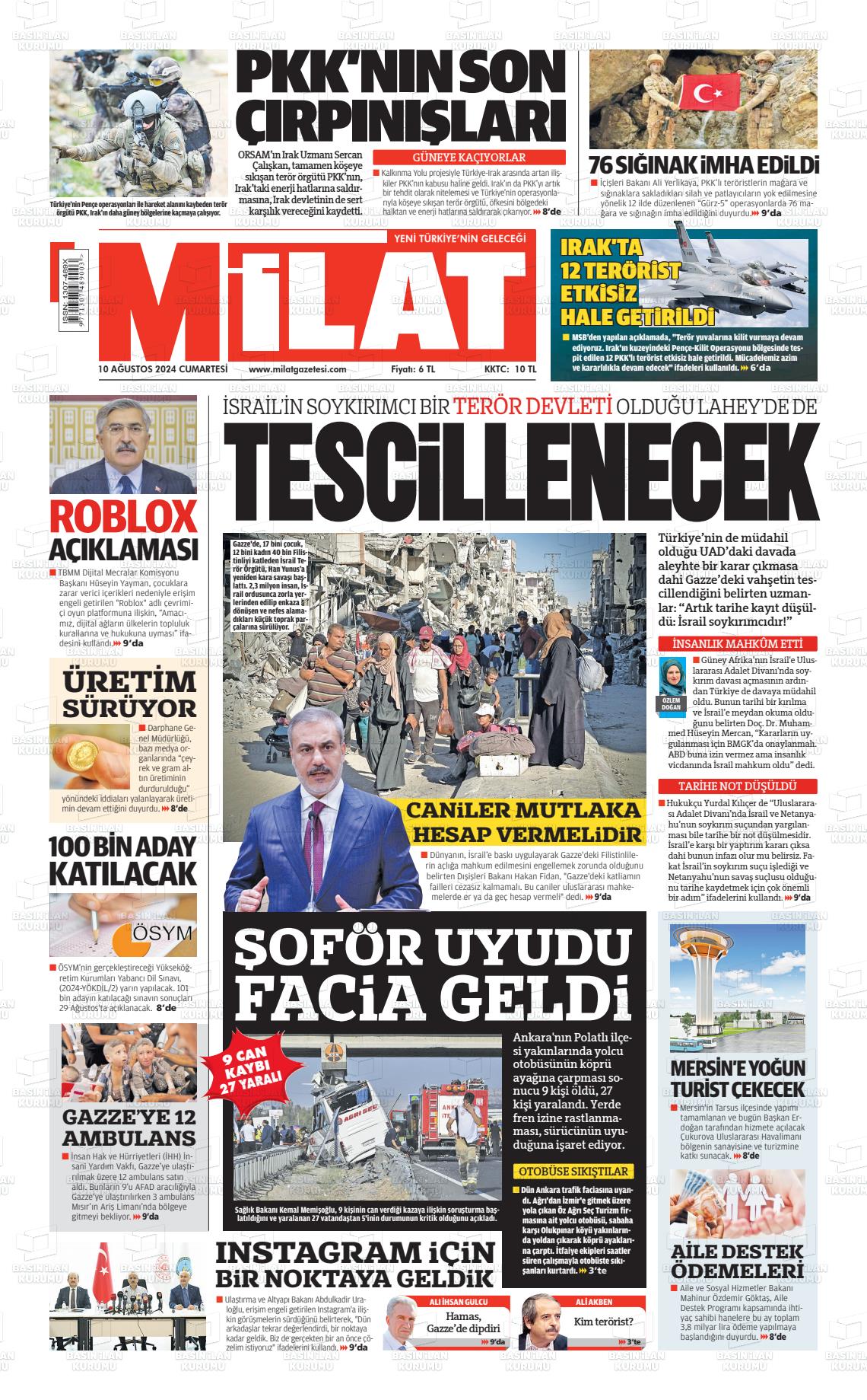 10 Ağustos 2024 Milat Gazete Manşeti