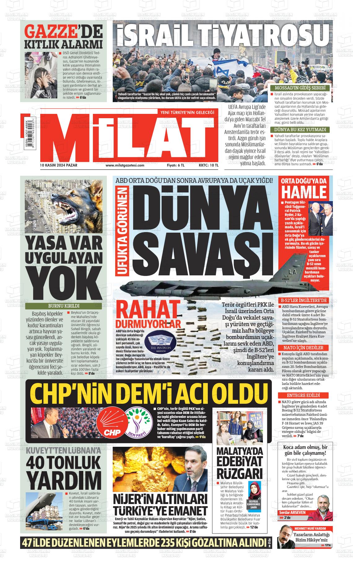 10 Kasım 2024 Milat Gazete Manşeti