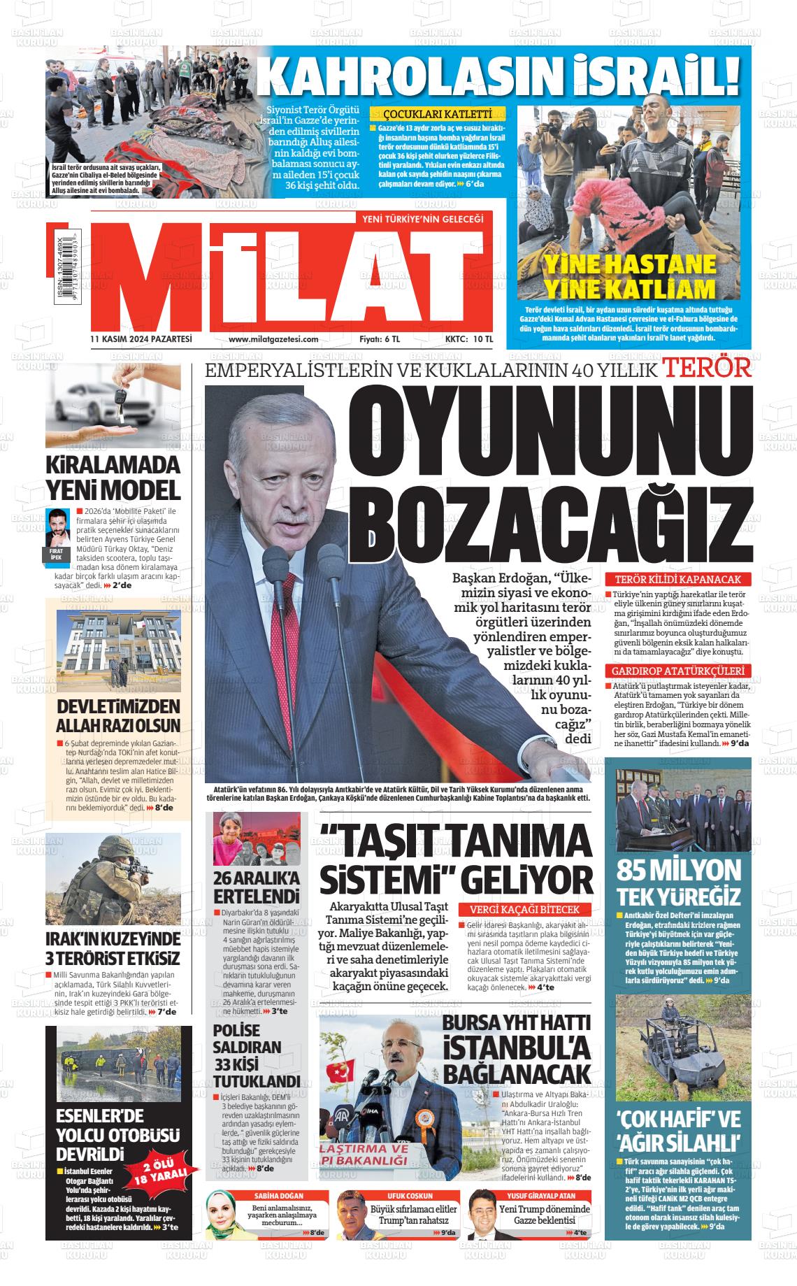 11 Kasım 2024 Milat Gazete Manşeti