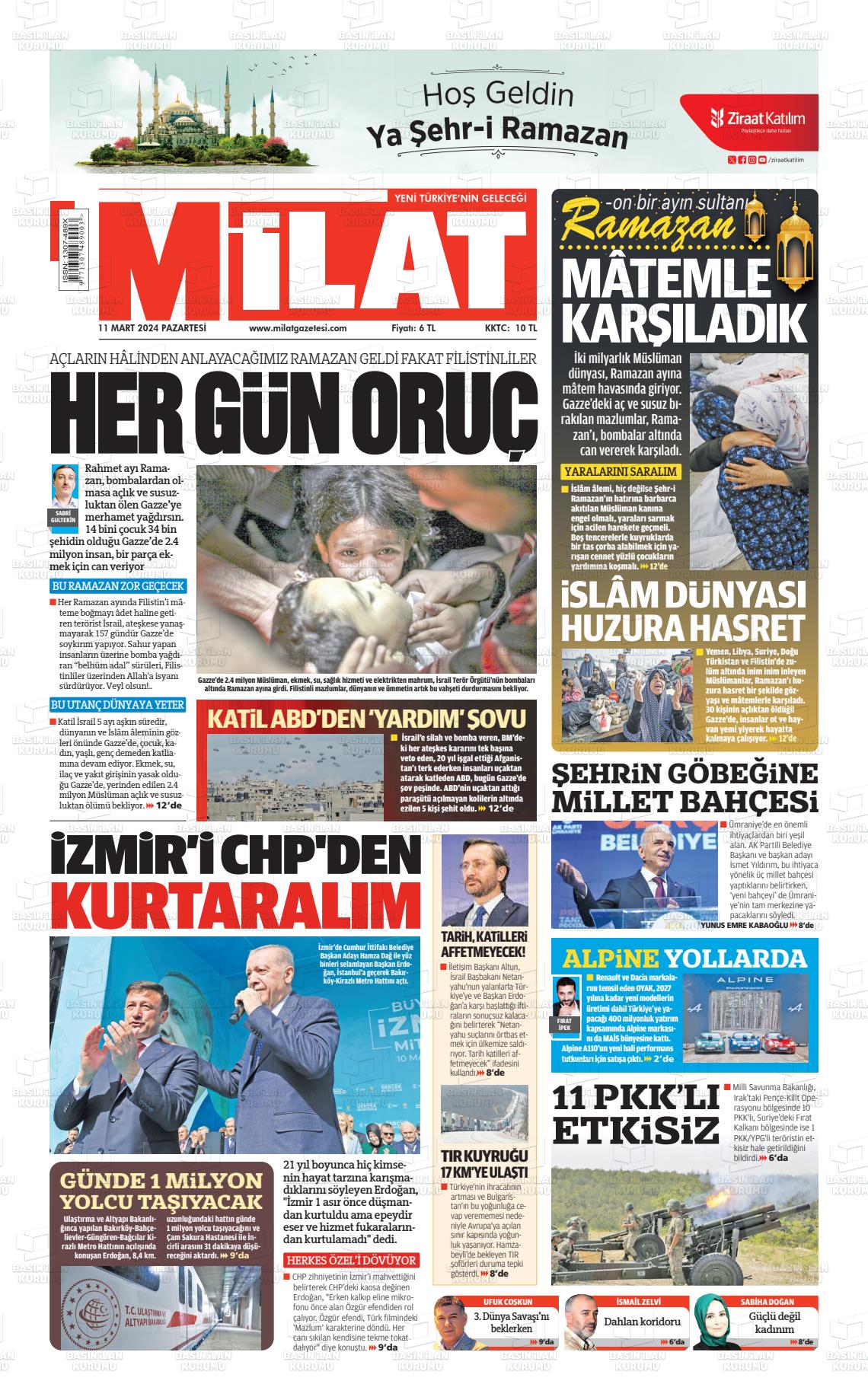 11 Mart 2024 Milat Gazete Manşeti