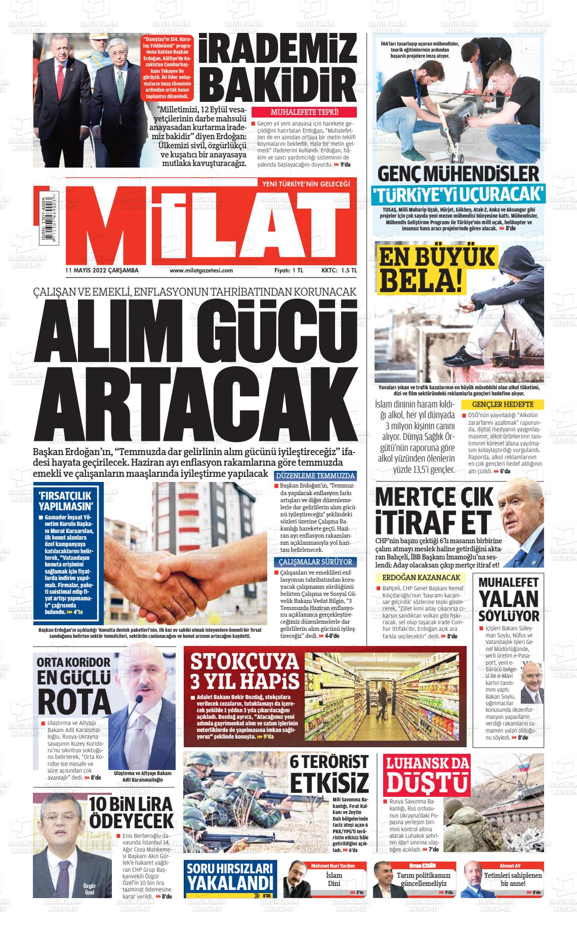 11 Mayıs 2022 Milat Gazete Manşeti