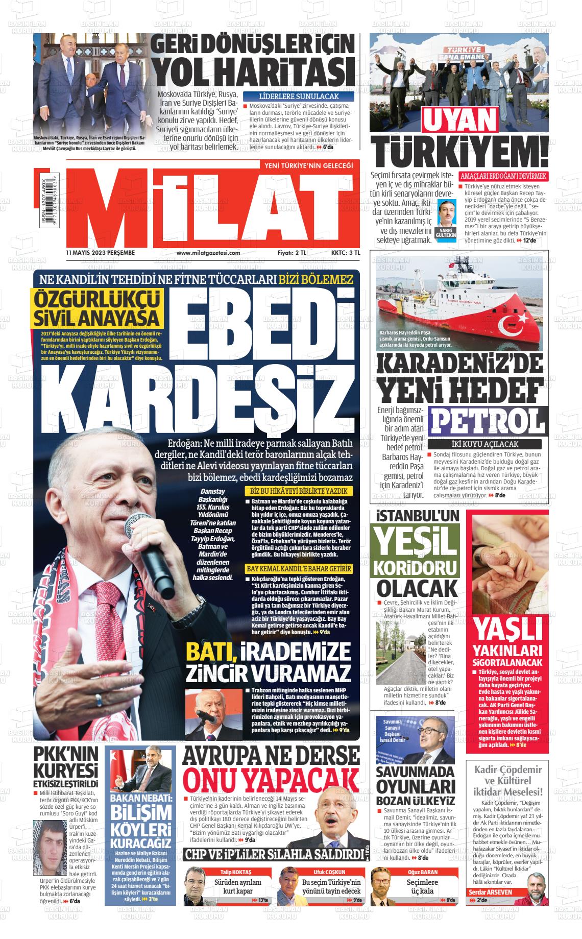 11 Mayıs 2023 Milat Gazete Manşeti