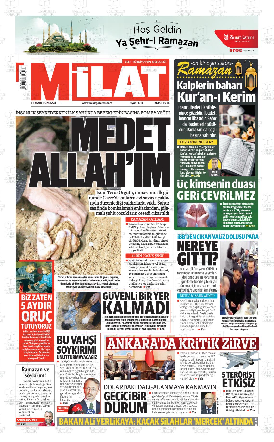 12 Mart 2024 Milat Gazete Manşeti