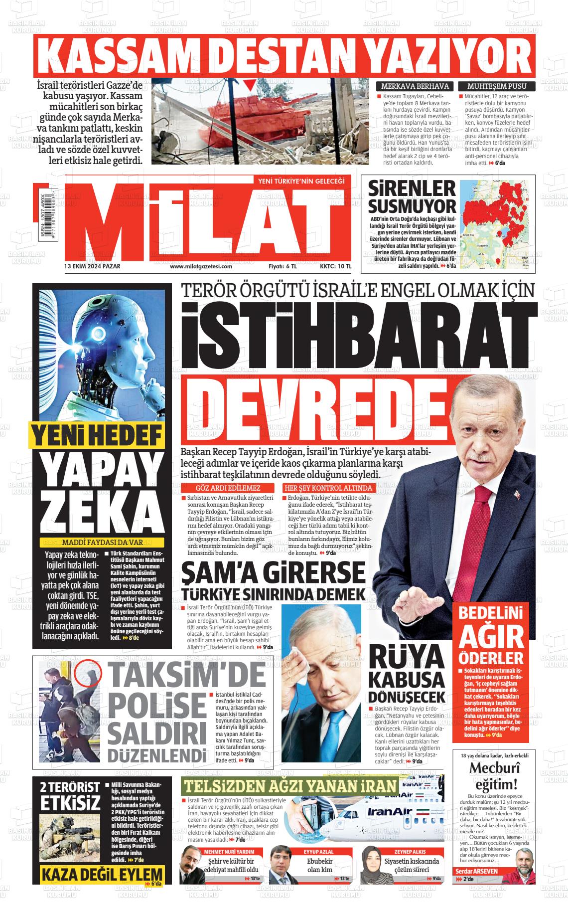 13 Ekim 2024 Milat Gazete Manşeti