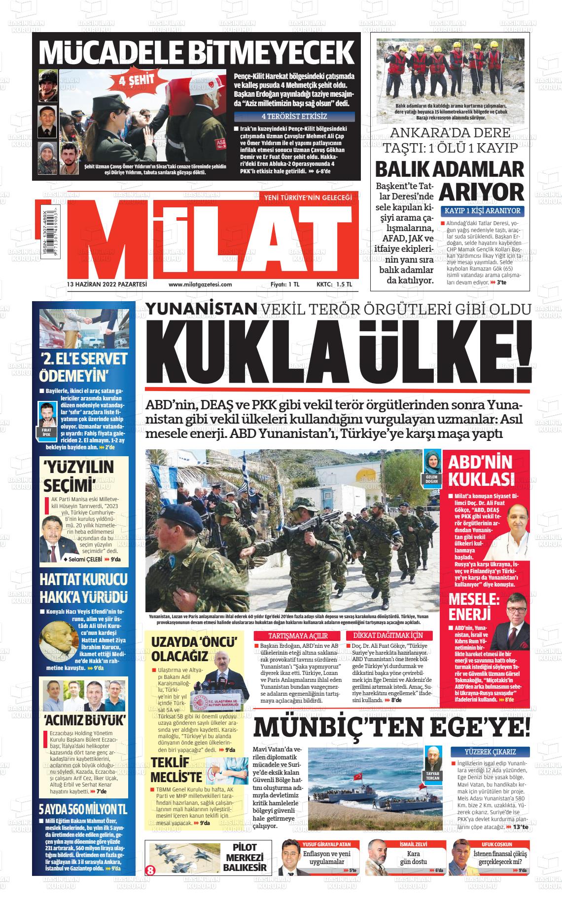 13 Haziran 2022 Milat Gazete Manşeti