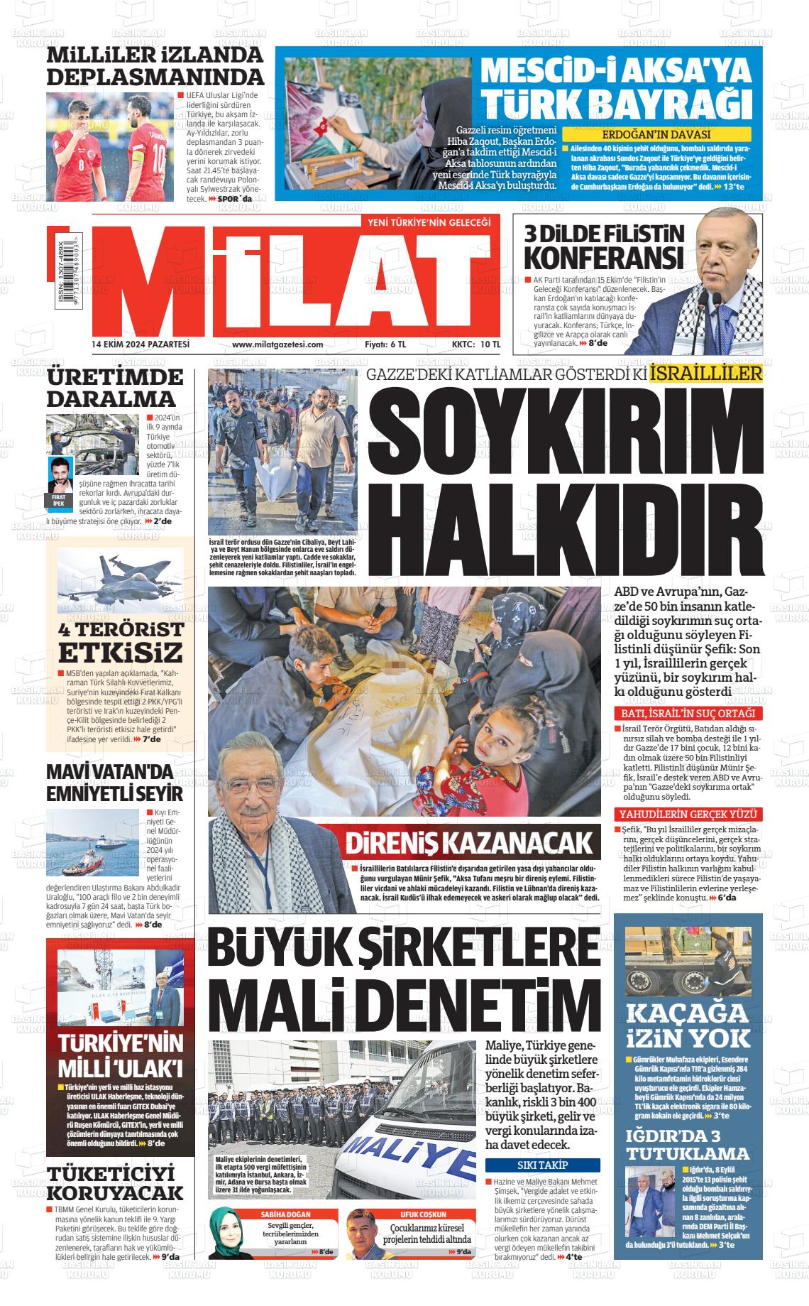 14 Ekim 2024 Milat Gazete Manşeti