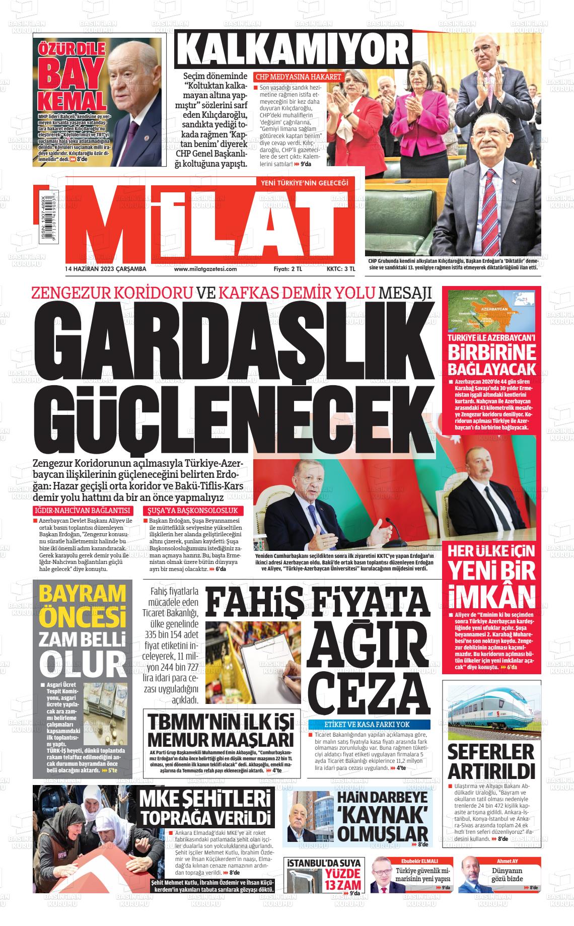 14 Haziran 2023 Milat Gazete Manşeti